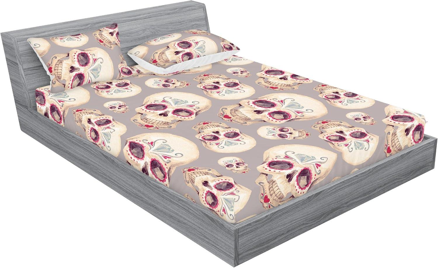 imageAmbesonne Floral Fitted Sheet amp Pillow Sham Set Valentines Day Concept Art Pastel Repetitive Roses Pattern Plot Decorative Printed 3 Piece Bedding Decor Set Queen Dark Pink Blush and WhiteDark Pink and Pale Seafoam
