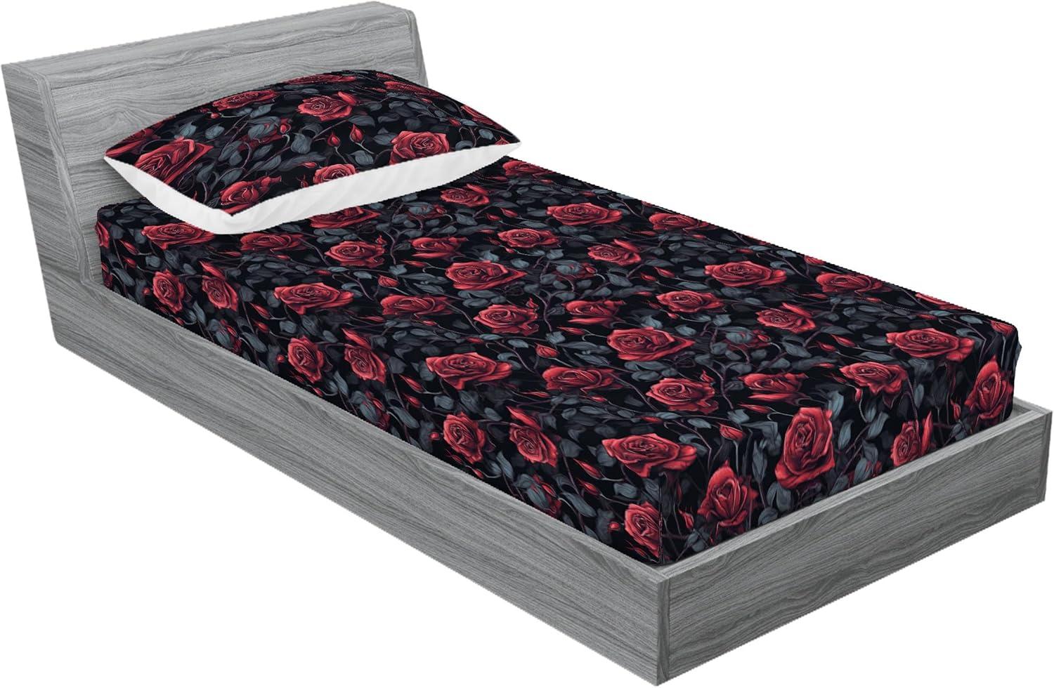 imageAmbesonne Floral Fitted Sheet amp Pillow Sham Set Valentines Day Romantic Concept Watercolor Hydrangeas Roses Birds Decorative Printed 3 Piece Bedding Decor Set Calking Soft Pink Pistachio GreenRed Blue Grey Dark Grey