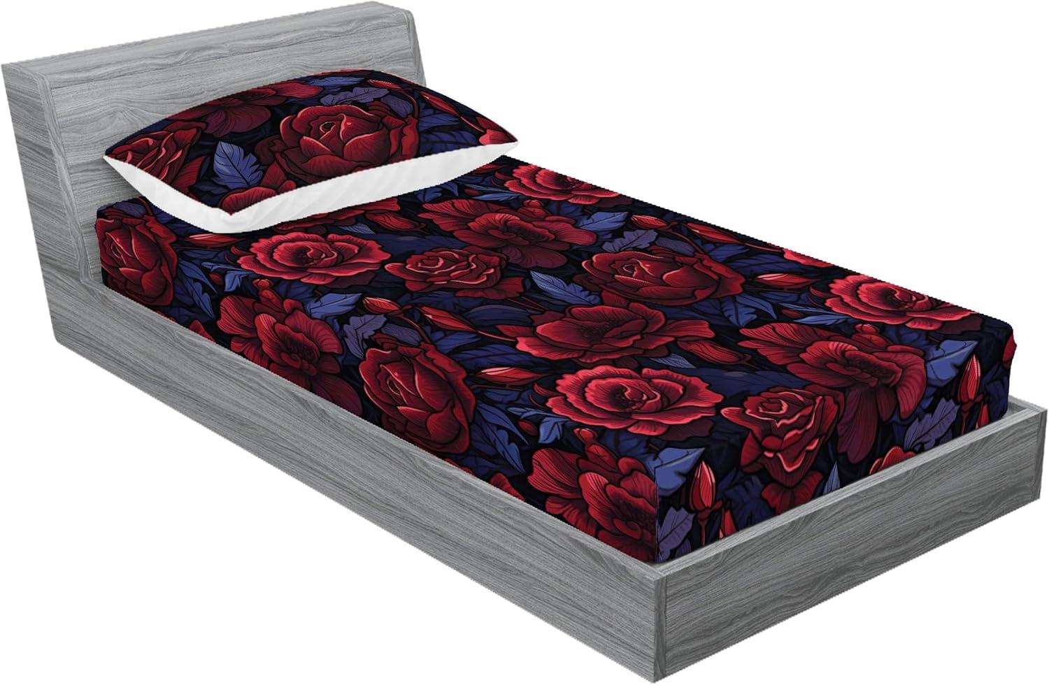 imageAmbesonne Floral Fitted Sheet amp Pillow Sham Set Valentines Day Romantic Concept Watercolor Hydrangeas Roses Birds Decorative Printed 3 Piece Bedding Decor Set Calking Soft Pink Pistachio GreenDark Coral and Violet Blue