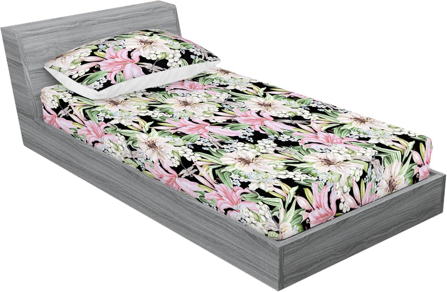 imageAmbesonne Floral Fitted Sheet amp Pillow Sham Set Valentines Day Romantic Concept Watercolor Hydrangeas Roses Birds Decorative Printed 3 Piece Bedding Decor Set Calking Soft Pink Pistachio GreenSoft Pink Pale Green
