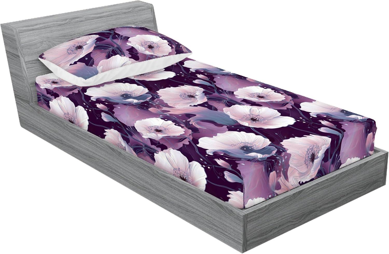 imageAmbesonne Floral Fitted Sheet amp Pillow Sham Set Valentines Day Romantic Concept Watercolor Hydrangeas Roses Birds Decorative Printed 3 Piece Bedding Decor Set Calking Soft Pink Pistachio GreenLilac Pale Fuchsia Plum