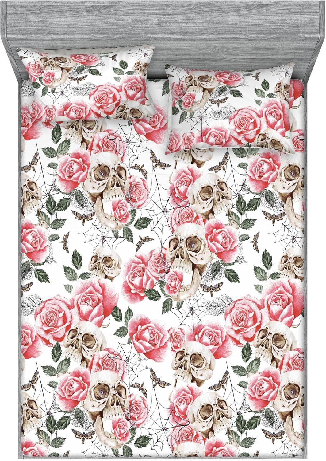 imageAmbesonne Floral Fitted Sheet amp Pillow Sham Set Valentines Day Romantic Concept Watercolor Hydrangeas Roses Birds Decorative Printed 3 Piece Bedding Decor Set Calking Soft Pink Pistachio GreenPastel Pink and Laurel Green
