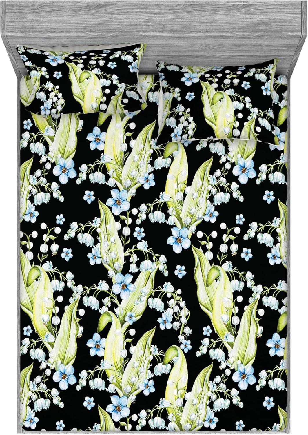 imageAmbesonne Floral Fitted Sheet amp Pillow Sham Set Valentines Day Romantic Concept Watercolor Hydrangeas Roses Birds Decorative Printed 3 Piece Bedding Decor Set Calking Soft Pink Pistachio GreenPastel Green and Pale Blue