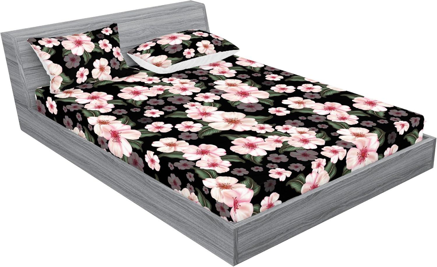 imageAmbesonne Floral Fitted Sheet amp Pillow Sham Set Valentines Day Romantic Concept Watercolor Hydrangeas Roses Birds Decorative Printed 3 Piece Bedding Decor Set Calking Soft Pink Pistachio GreenBlush Reseda Green