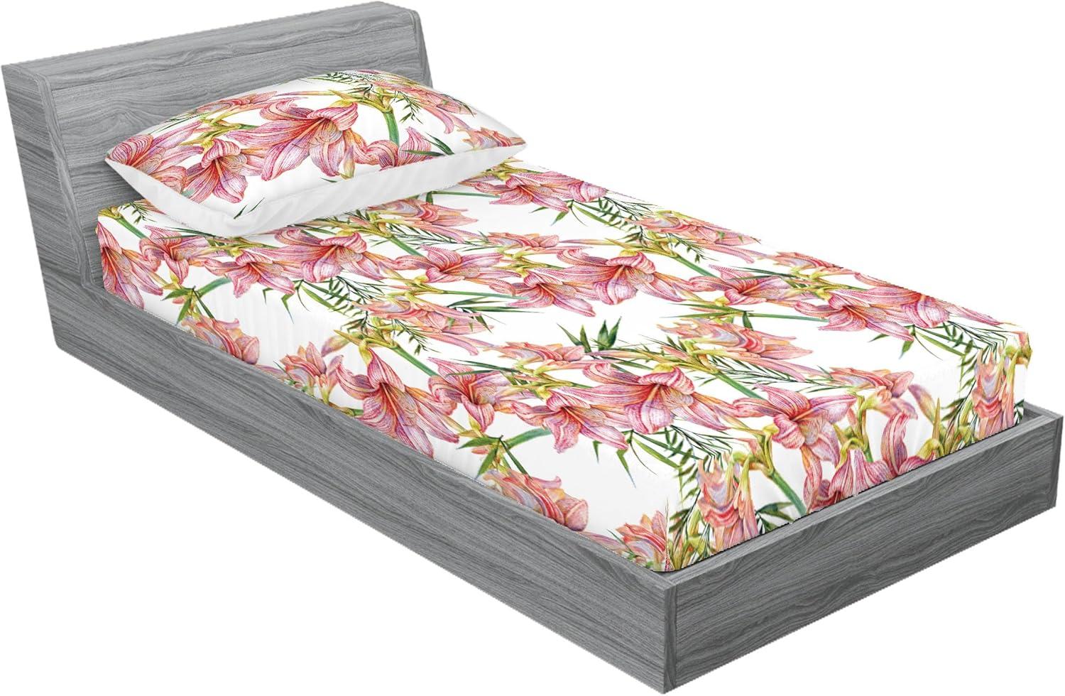 imageAmbesonne Floral Fitted Sheet amp Pillow Sham Set Valentines Day Theme Grunge Style Repetitive Rose Flowers Abstract Decorative Printed 2 Piece Bedding Decor Set Twinxl Pale Fuchsia and SepiaRaspberry and Pistachio Green