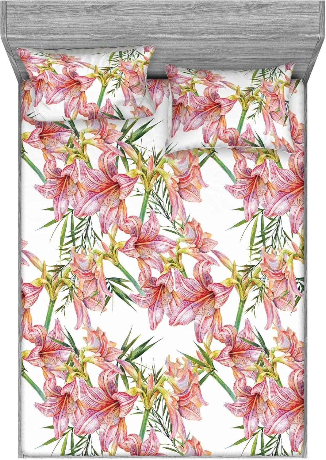 imageAmbesonne Floral Fitted Sheet amp Pillow Sham Set Valentines Day Theme Grunge Style Repetitive Rose Flowers Abstract Decorative Printed 2 Piece Bedding Decor Set Twinxl Pale Fuchsia and SepiaRaspberry and Pistachio Green