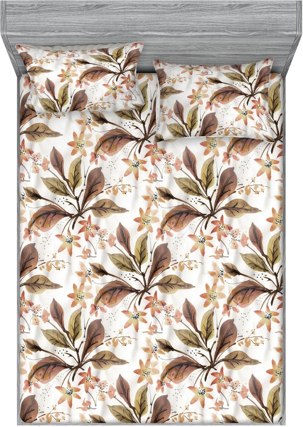 imageAmbesonne Floral Fitted Sheet amp Pillow Sham Set Valentines Day Theme Grunge Style Repetitive Rose Flowers Abstract Decorative Printed 2 Piece Bedding Decor Set Twinxl Pale Fuchsia and SepiaBurnt Sienna Sand Brown