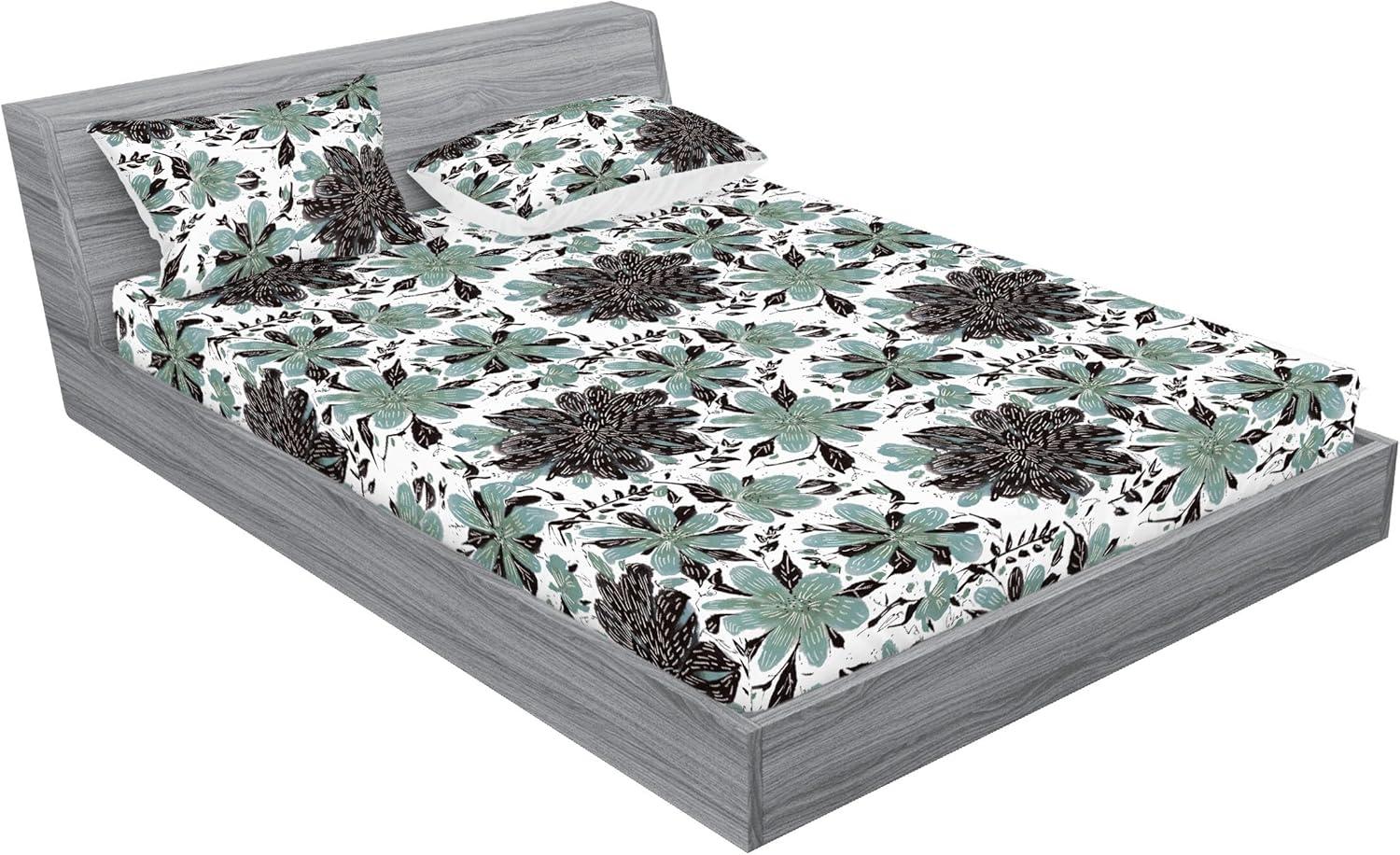 imageAmbesonne Floral Fitted Sheet amp Pillow Sham Set Valentines Day Theme Grunge Style Repetitive Rose Flowers Abstract Decorative Printed 2 Piece Bedding Decor Set Twinxl Pale Fuchsia and SepiaReseda Green Grey and White