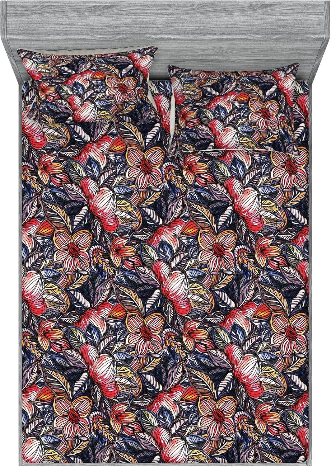 imageAmbesonne Floral Fitted Sheet amp Pillow Sham Set Valentines Day Theme Grunge Style Repetitive Rose Flowers Abstract Decorative Printed 2 Piece Bedding Decor Set Twinxl Pale Fuchsia and SepiaScarlet and Lavender Blue