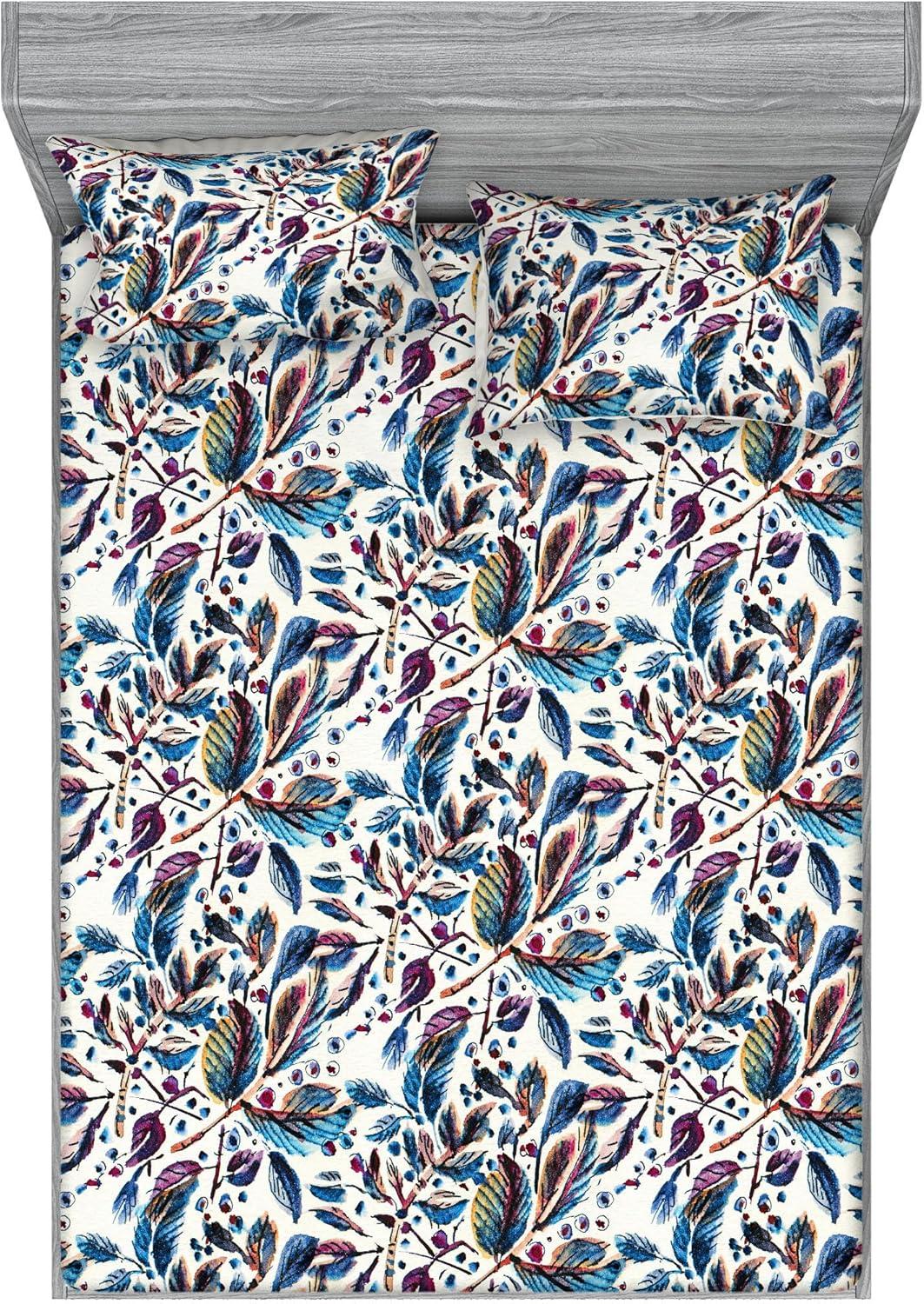 imageAmbesonne Floral Fitted Sheet amp Pillow Sham Set Valentines Day Theme Grunge Style Repetitive Rose Flowers Abstract Decorative Printed 2 Piece Bedding Decor Set Twinxl Pale Fuchsia and SepiaMaroon and Dark Blue Grey