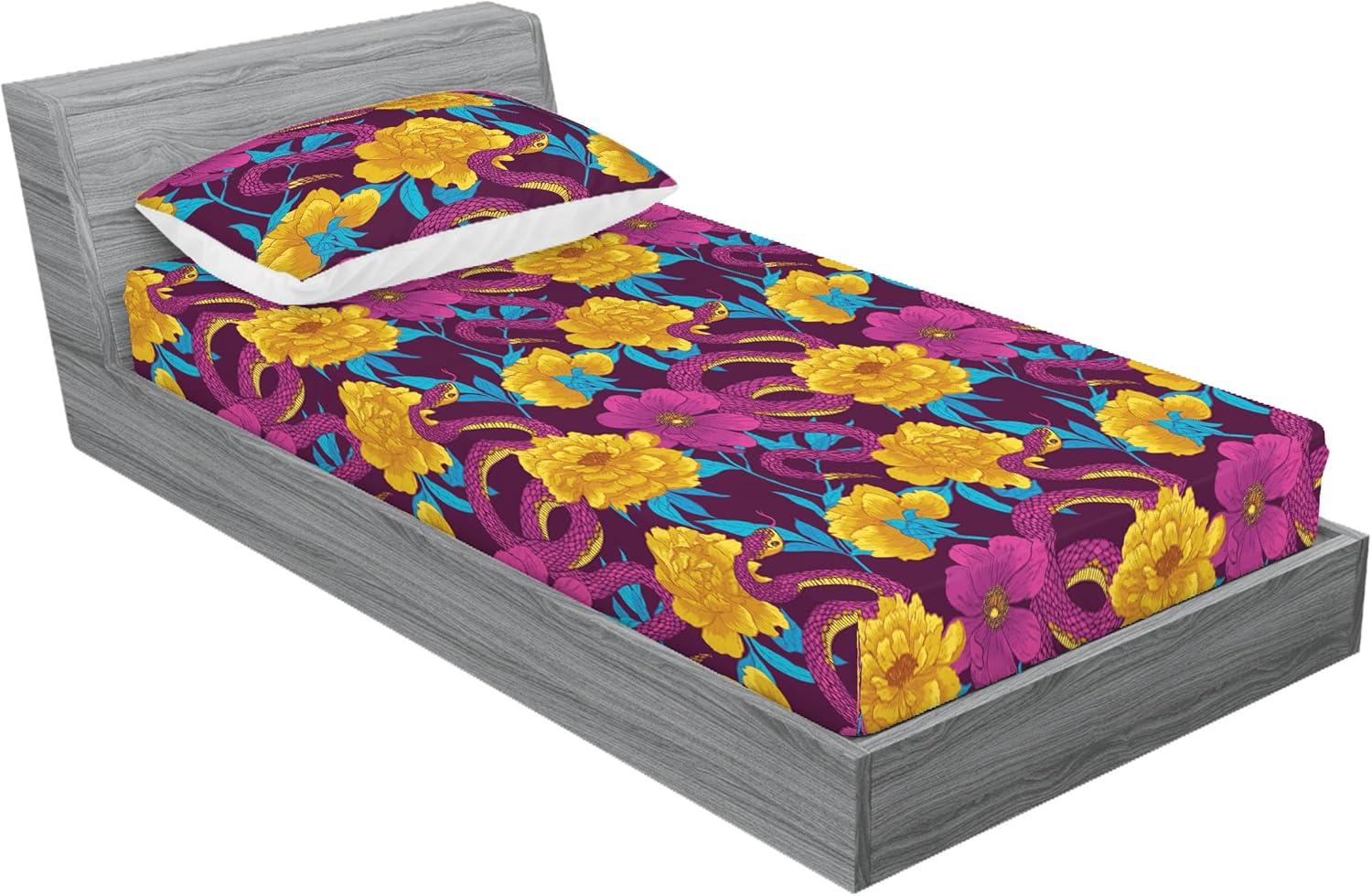 imageAmbesonne Floral Fitted Sheet amp Pillow Sham Set Valentines Day Theme Grunge Style Repetitive Rose Flowers Abstract Decorative Printed 2 Piece Bedding Decor Set Twinxl Pale Fuchsia and SepiaEarth Yellow and Hot Pink