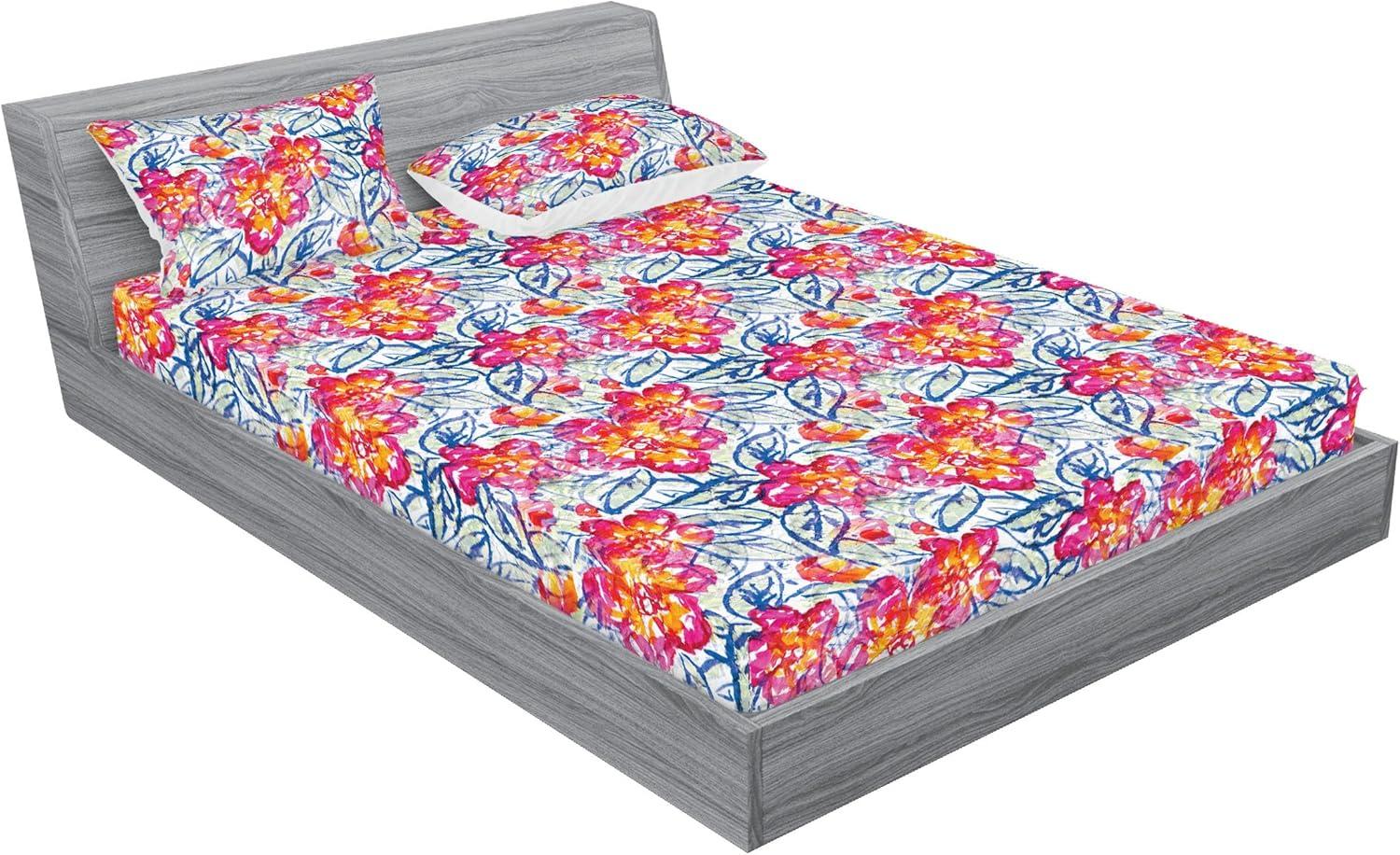 imageAmbesonne Floral Fitted Sheet amp Pillow Sham Set Valentines Day Theme Grunge Style Repetitive Rose Flowers Abstract Decorative Printed 2 Piece Bedding Decor Set Twinxl Pale Fuchsia and SepiaHot Pink and Blue Violet
