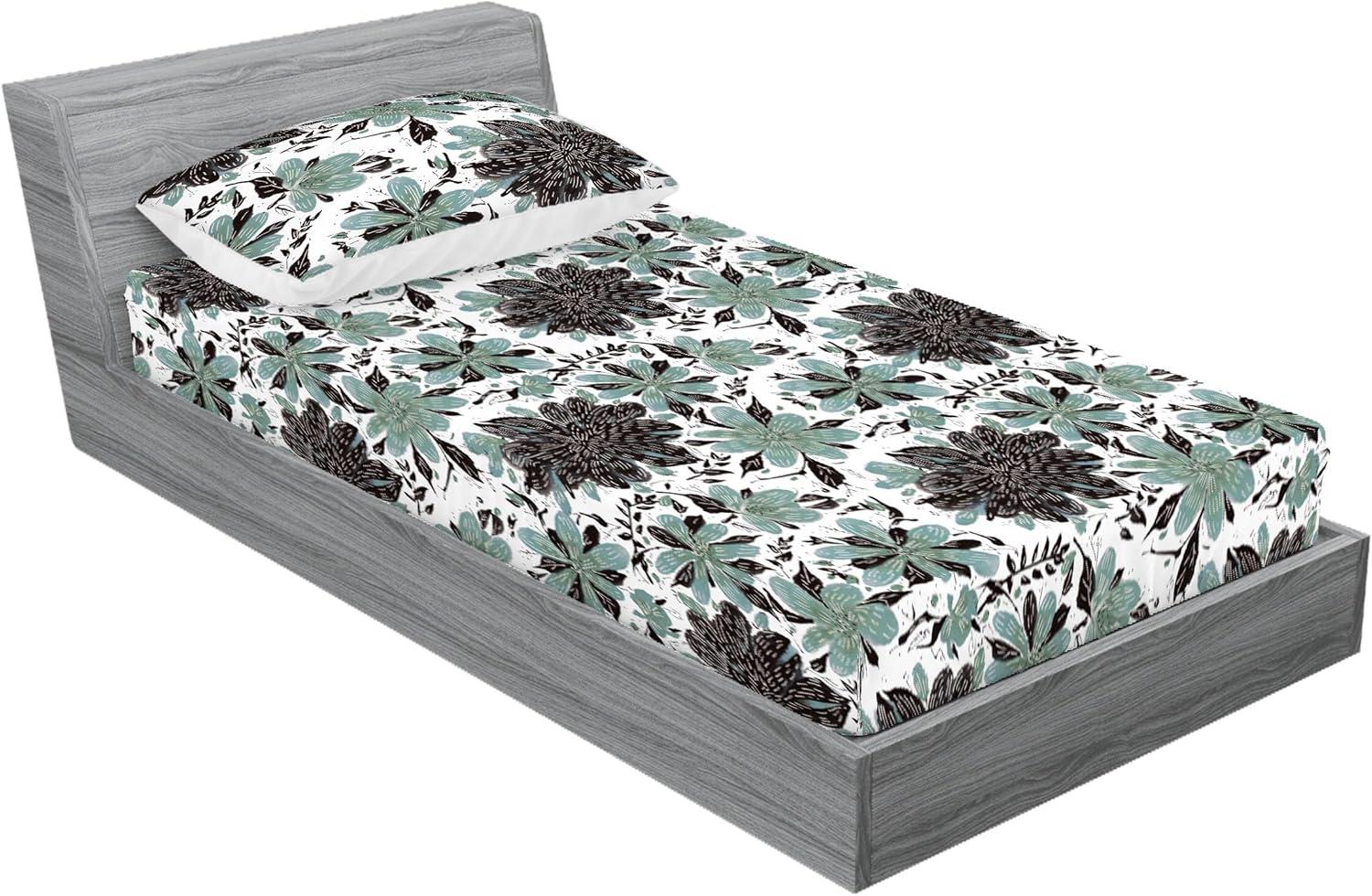 imageAmbesonne Floral Fitted Sheet amp Pillow Sham Set Valentines Day Theme Grunge Style Repetitive Rose Flowers Abstract Decorative Printed 2 Piece Bedding Decor Set Twinxl Pale Fuchsia and SepiaReseda Green Grey and White