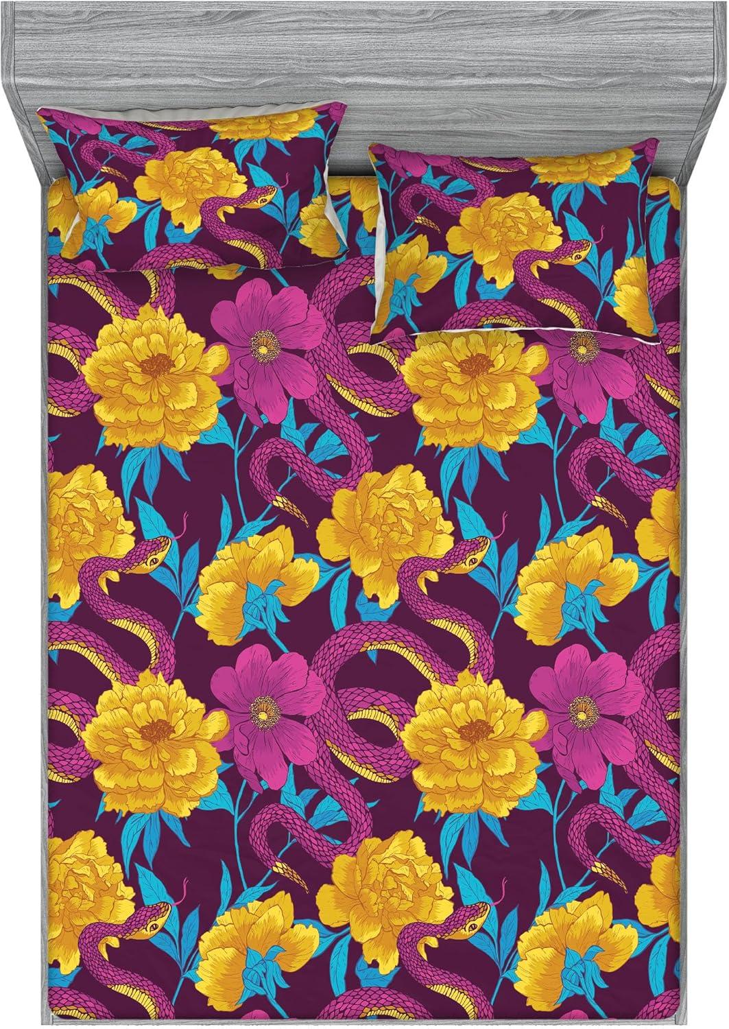imageAmbesonne Floral Fitted Sheet amp Pillow Sham Set Valentines Day Theme Grunge Style Repetitive Rose Flowers Abstract Decorative Printed 2 Piece Bedding Decor Set Twinxl Pale Fuchsia and SepiaEarth Yellow and Hot Pink