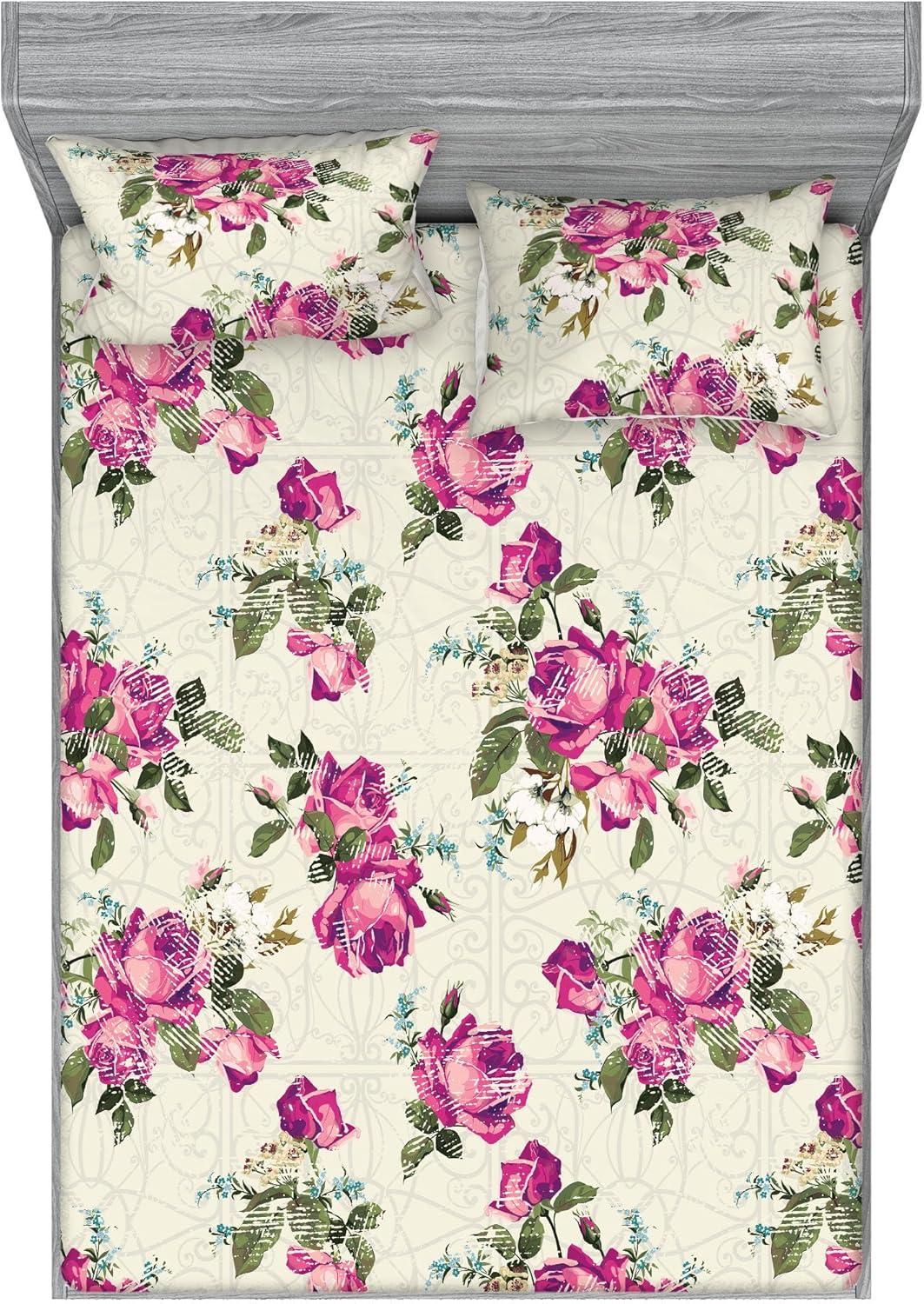 imageAmbesonne Floral Fitted Sheet amp Pillow Sham Set Valentines Day Theme Grunge Style Repetitive Rose Flowers Abstract Decorative Printed 2 Piece Bedding Decor Set Twinxl Pale Fuchsia and SepiaPale Fuchsia and Sepia