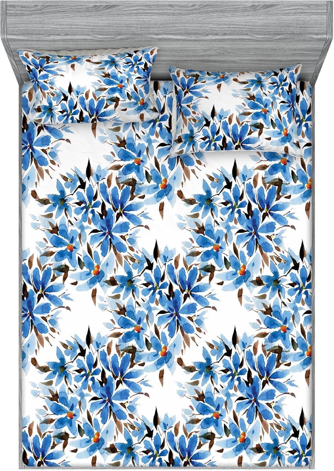 imageAmbesonne Floral Fitted Sheet amp Pillow Sham Set Valentines Day Theme Grunge Style Repetitive Rose Flowers Abstract Decorative Printed 2 Piece Bedding Decor Set Twinxl Pale Fuchsia and SepiaSea Blue Chocolate and White