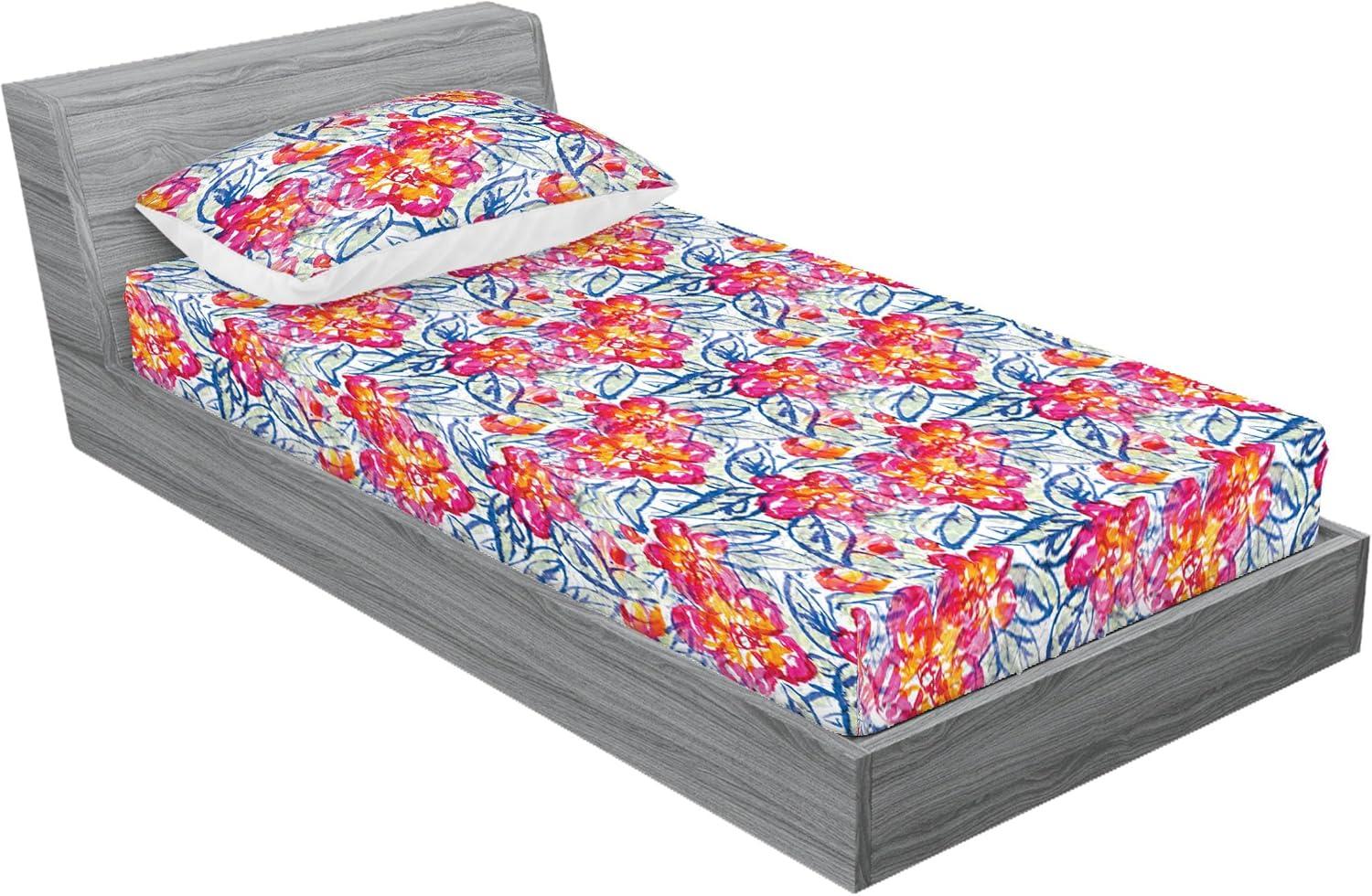 imageAmbesonne Floral Fitted Sheet amp Pillow Sham Set Valentines Day Theme Grunge Style Repetitive Rose Flowers Abstract Decorative Printed 2 Piece Bedding Decor Set Twinxl Pale Fuchsia and SepiaHot Pink and Blue Violet