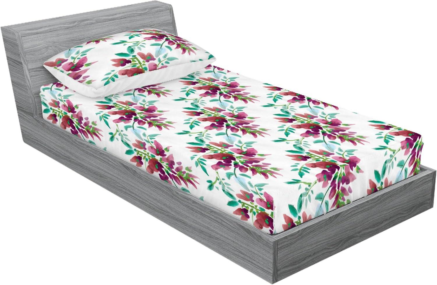 imageAmbesonne Floral Fitted Sheet amp Pillow Sham Set Valentines Day Theme Grunge Style Repetitive Rose Flowers Abstract Decorative Printed 2 Piece Bedding Decor Set Twinxl Pale Fuchsia and SepiaPistachio Green and Ruby