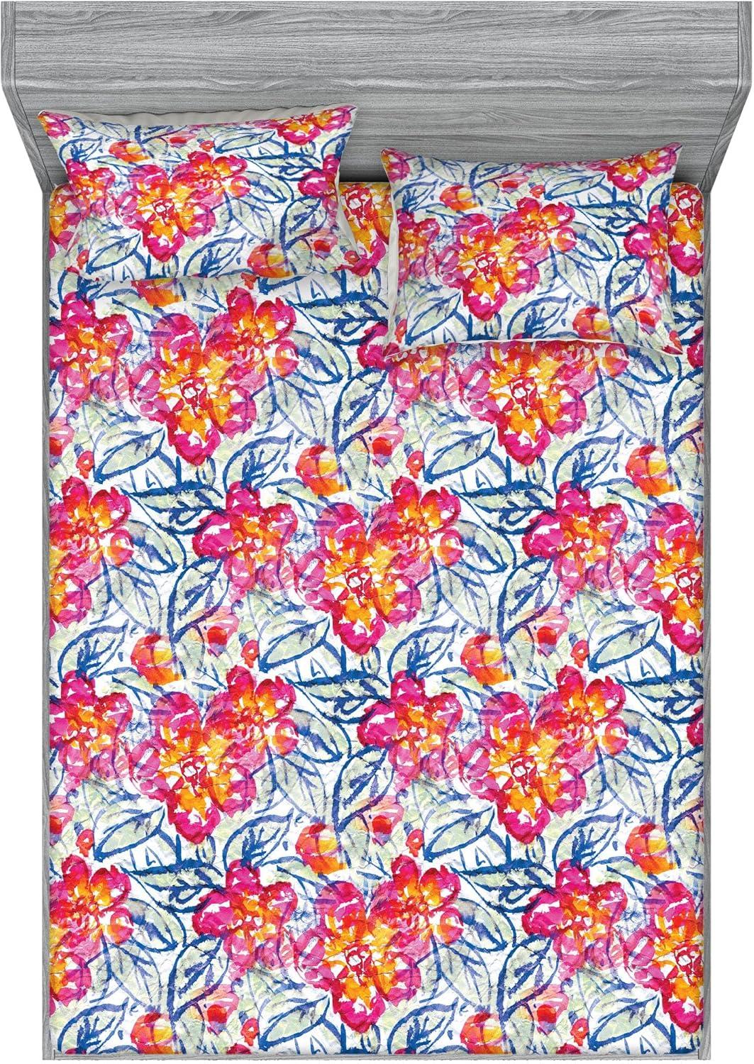 imageAmbesonne Floral Fitted Sheet amp Pillow Sham Set Valentines Day Theme Grunge Style Repetitive Rose Flowers Abstract Decorative Printed 2 Piece Bedding Decor Set Twinxl Pale Fuchsia and SepiaHot Pink and Blue Violet