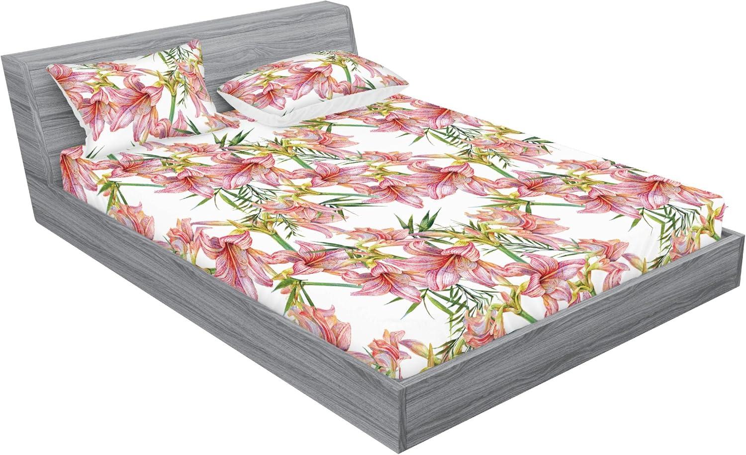 imageAmbesonne Floral Fitted Sheet amp Pillow Sham Set Valentines Day Theme Grunge Style Repetitive Rose Flowers Abstract Decorative Printed 2 Piece Bedding Decor Set Twinxl Pale Fuchsia and SepiaRaspberry and Pistachio Green
