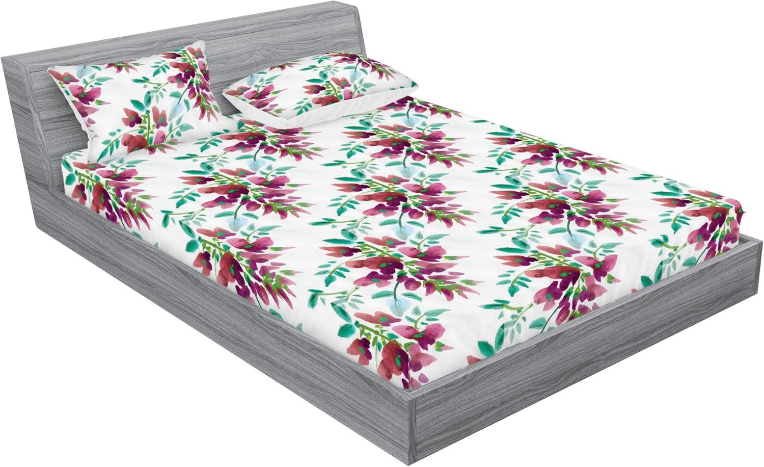 imageAmbesonne Floral Fitted Sheet amp Pillow Sham Set Valentines Day Theme Grunge Style Repetitive Rose Flowers Abstract Decorative Printed 2 Piece Bedding Decor Set Twinxl Pale Fuchsia and SepiaPistachio Green and Ruby