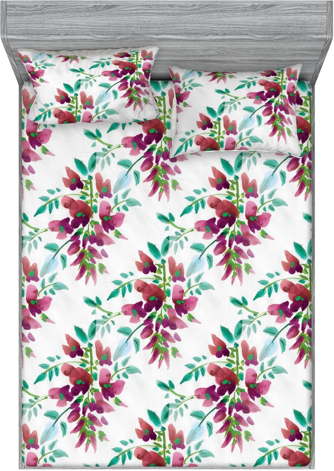 imageAmbesonne Floral Fitted Sheet amp Pillow Sham Set Valentines Day Theme Grunge Style Repetitive Rose Flowers Abstract Decorative Printed 2 Piece Bedding Decor Set Twinxl Pale Fuchsia and SepiaPistachio Green and Ruby