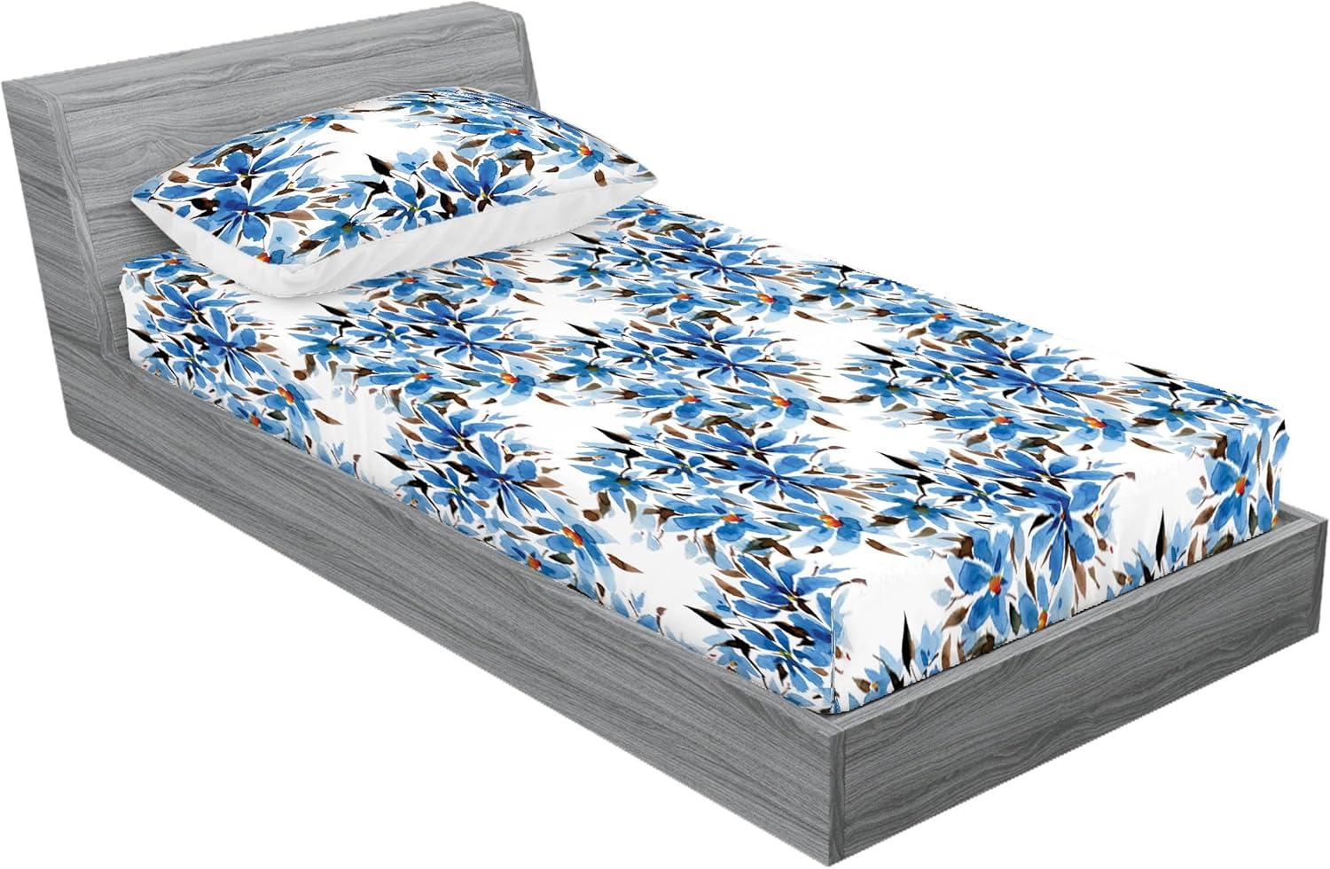 imageAmbesonne Floral Fitted Sheet amp Pillow Sham Set Valentines Day Theme Grunge Style Repetitive Rose Flowers Abstract Decorative Printed 2 Piece Bedding Decor Set Twinxl Pale Fuchsia and SepiaSea Blue Chocolate and White