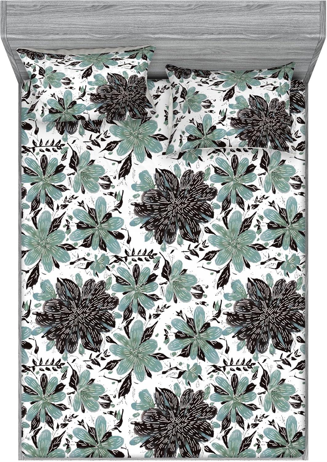 imageAmbesonne Floral Fitted Sheet amp Pillow Sham Set Valentines Day Theme Grunge Style Repetitive Rose Flowers Abstract Decorative Printed 2 Piece Bedding Decor Set Twinxl Pale Fuchsia and SepiaReseda Green Grey and White