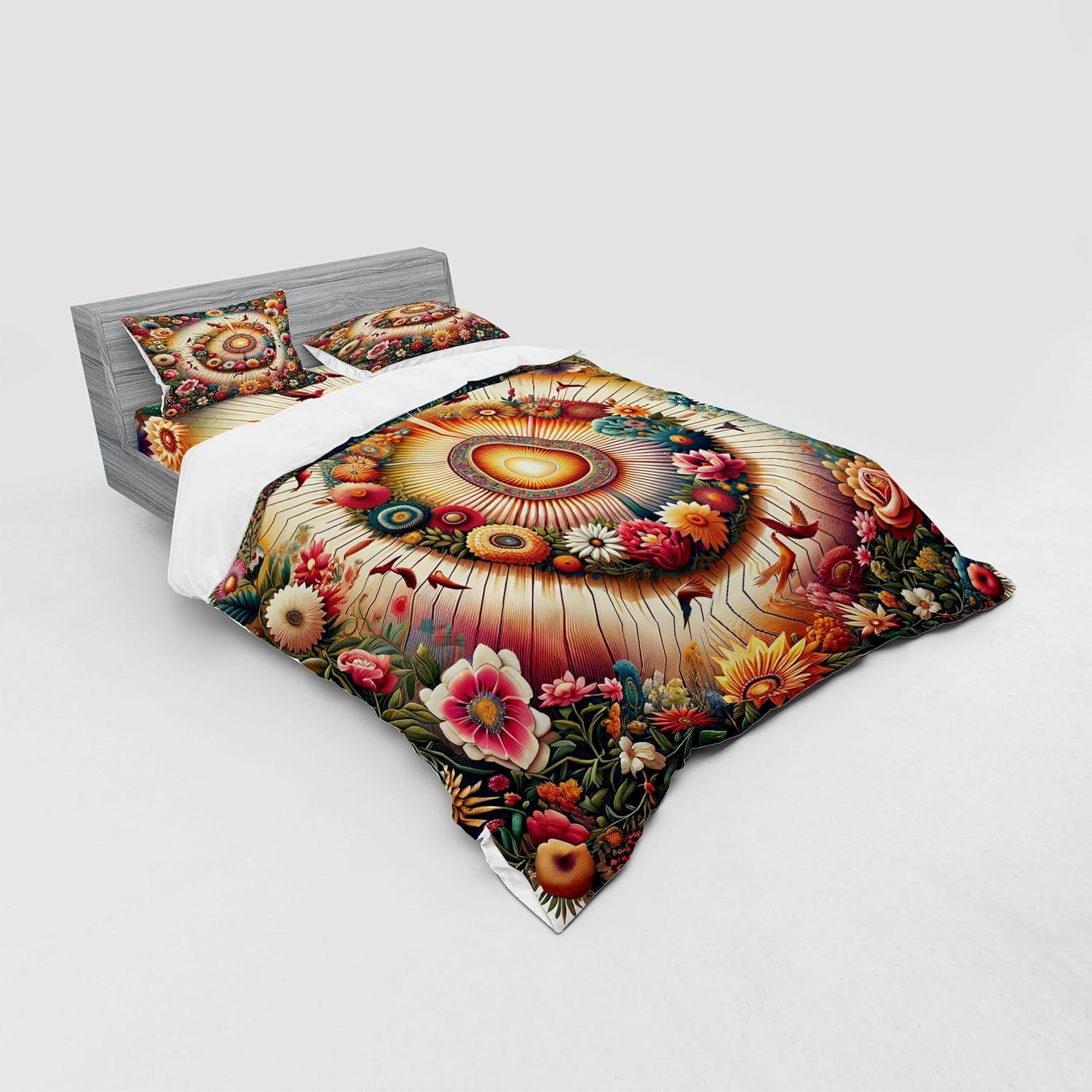 imageAmbesonne Floral Heart Bedding Set Tenderness of Romantic Garden Ivy Branches and Roses Valentines Day 3 Piece Duvet Cover Set with Sham and Fitted Sheet Twin XL Size Laurel Green and PinkOrange Evergreen Pink