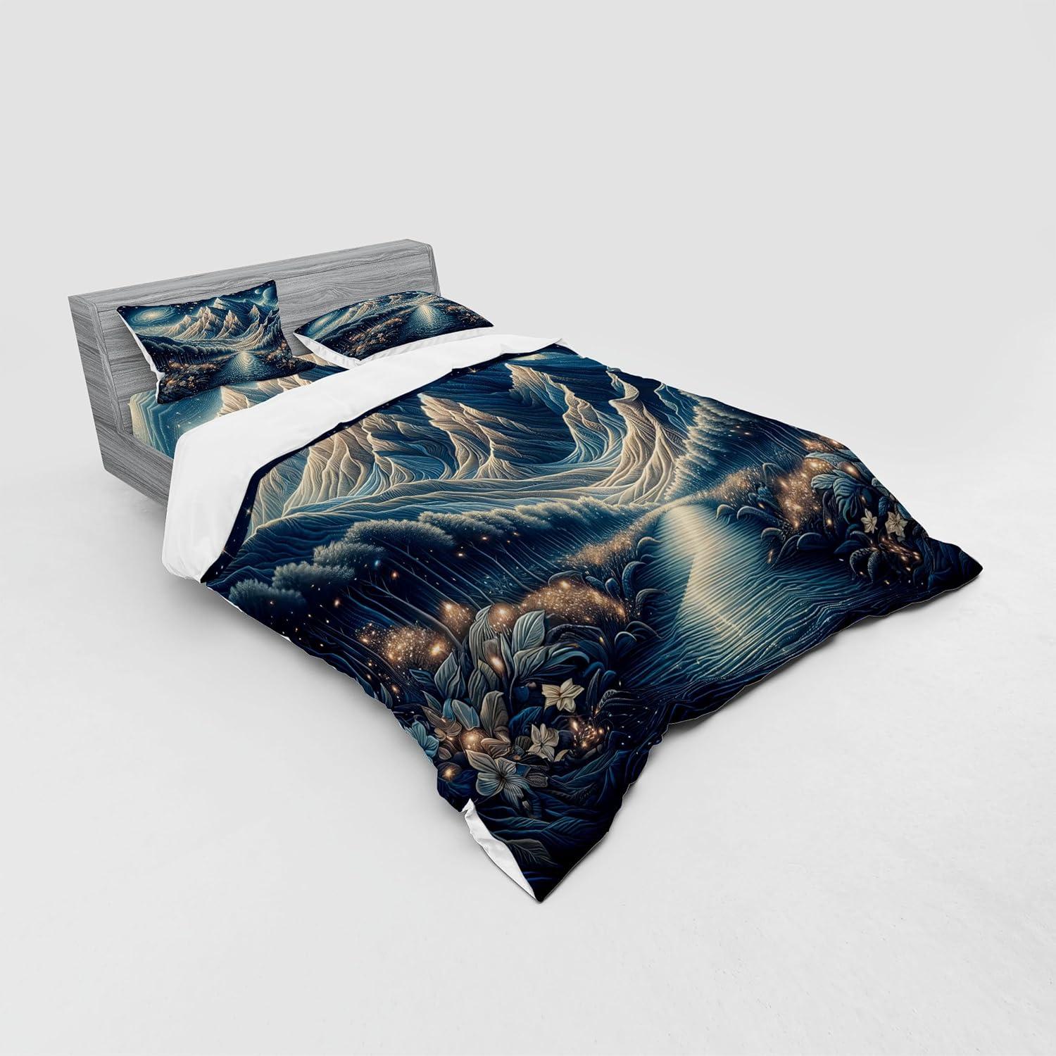 imageAmbesonne Floral Heart Bedding Set Tenderness of Romantic Garden Ivy Branches and Roses Valentines Day 3 Piece Duvet Cover Set with Sham and Fitted Sheet Twin XL Size Laurel Green and PinkNight Blue and Coconut