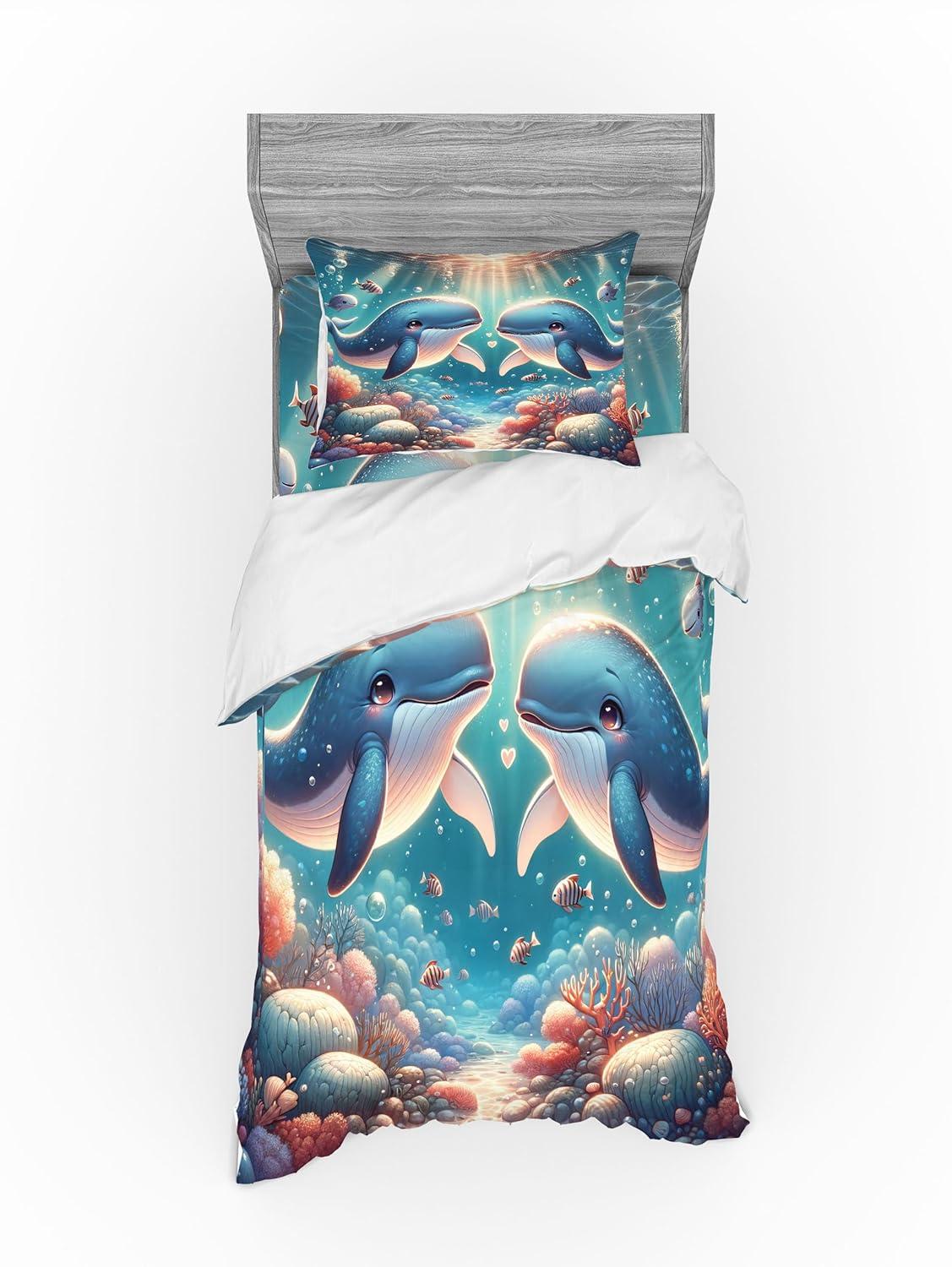 imageAmbesonne Floral Heart Bedding Set Tenderness of Romantic Garden Ivy Branches and Roses Valentines Day 3 Piece Duvet Cover Set with Sham and Fitted Sheet Twin XL Size Laurel Green and PinkSea Blue and Coral