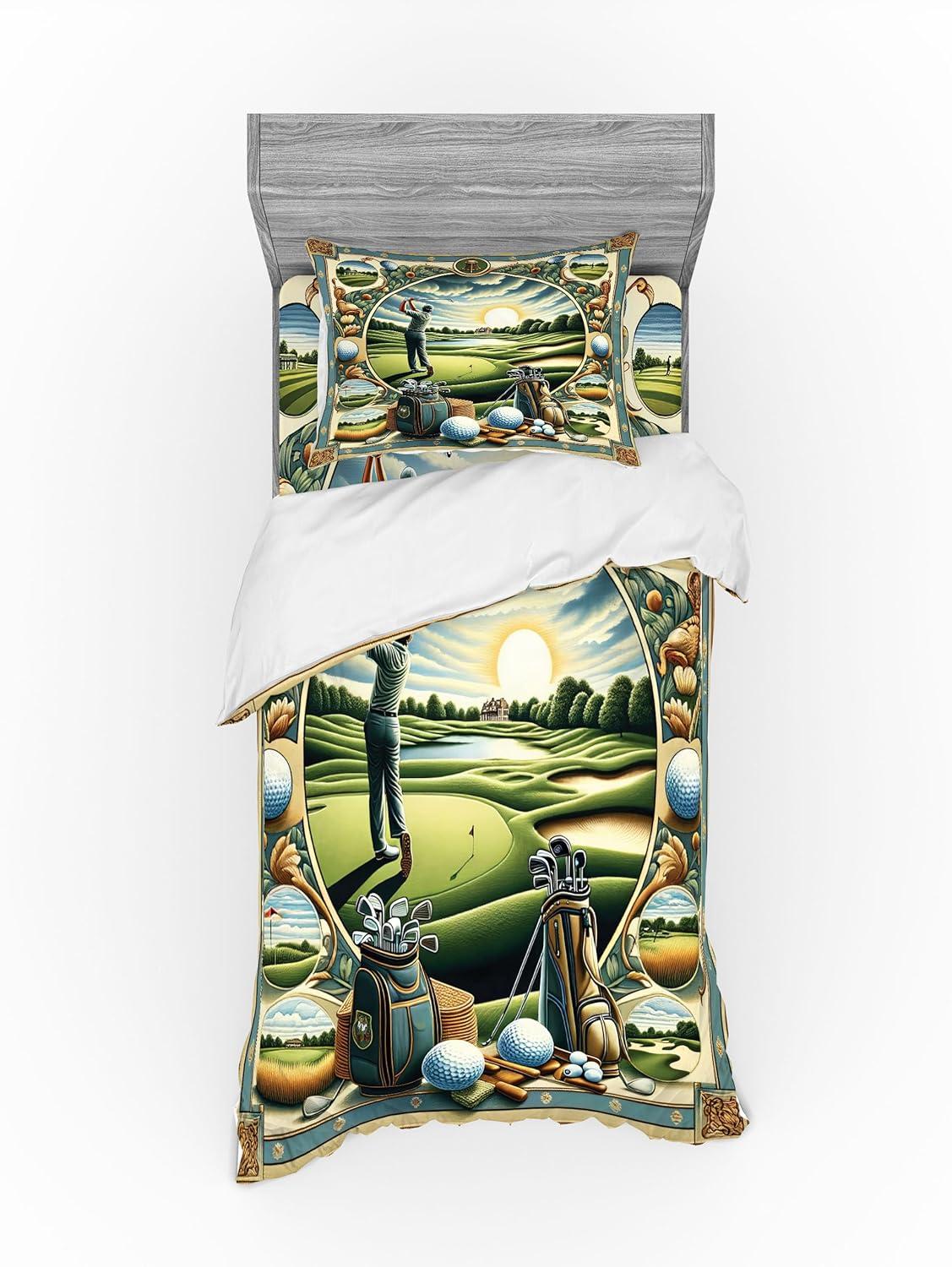 imageAmbesonne Floral Heart Bedding Set Tenderness of Romantic Garden Ivy Branches and Roses Valentines Day 3 Piece Duvet Cover Set with Sham and Fitted Sheet Twin XL Size Laurel Green and PinkFern Green Blue and Mustard