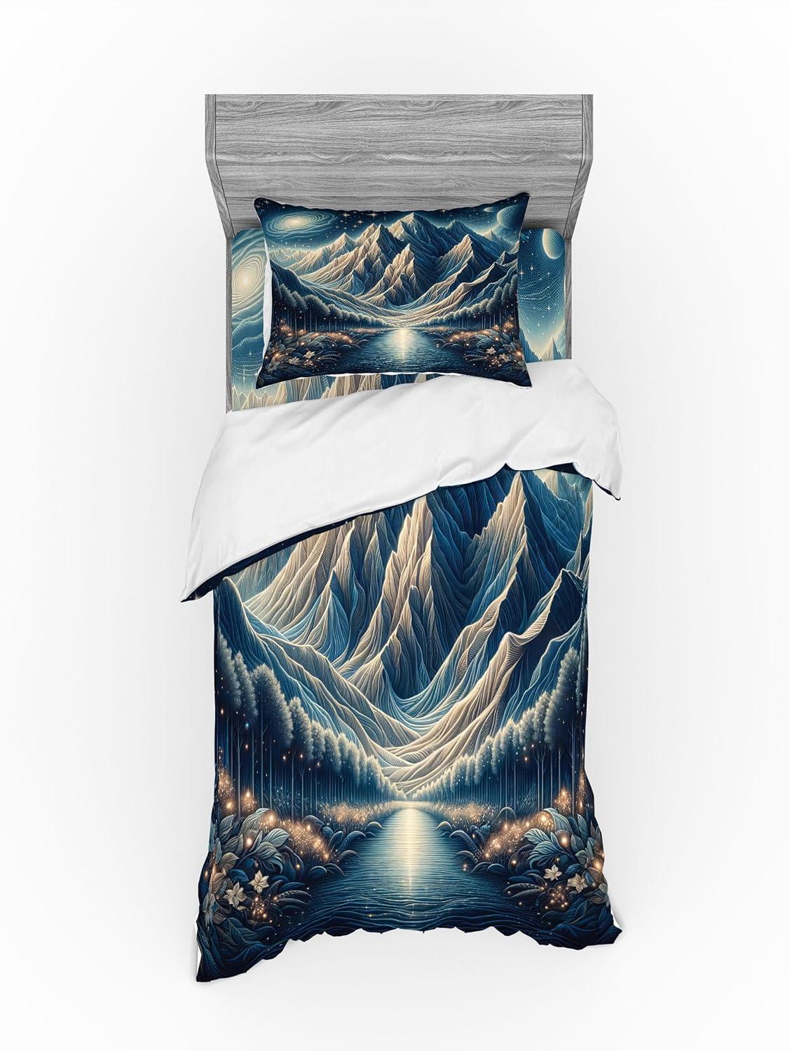 imageAmbesonne Floral Heart Bedding Set Tenderness of Romantic Garden Ivy Branches and Roses Valentines Day 3 Piece Duvet Cover Set with Sham and Fitted Sheet Twin XL Size Laurel Green and PinkNight Blue and Coconut