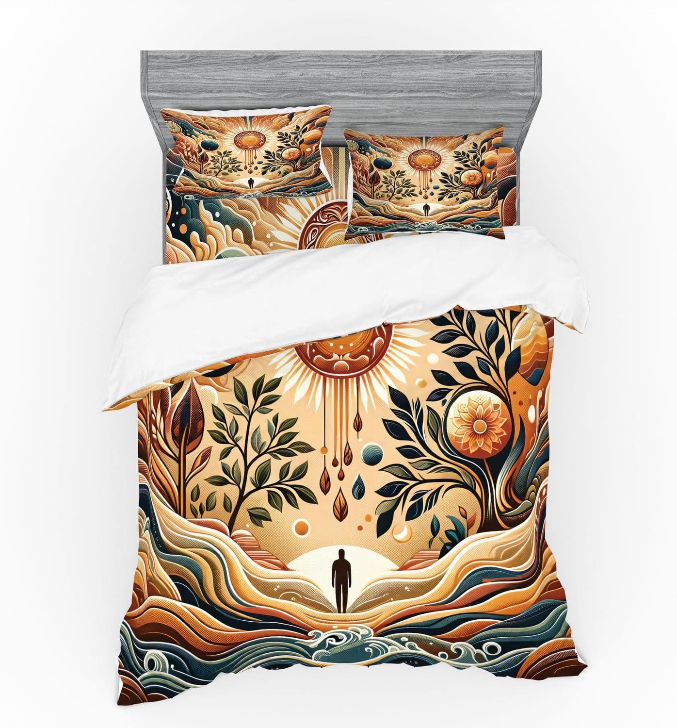 imageAmbesonne Floral Heart Bedding Set Tenderness of Romantic Garden Ivy Branches and Roses Valentines Day 3 Piece Duvet Cover Set with Sham and Fitted Sheet Twin XL Size Laurel Green and PinkPale Brown Petrol Blue