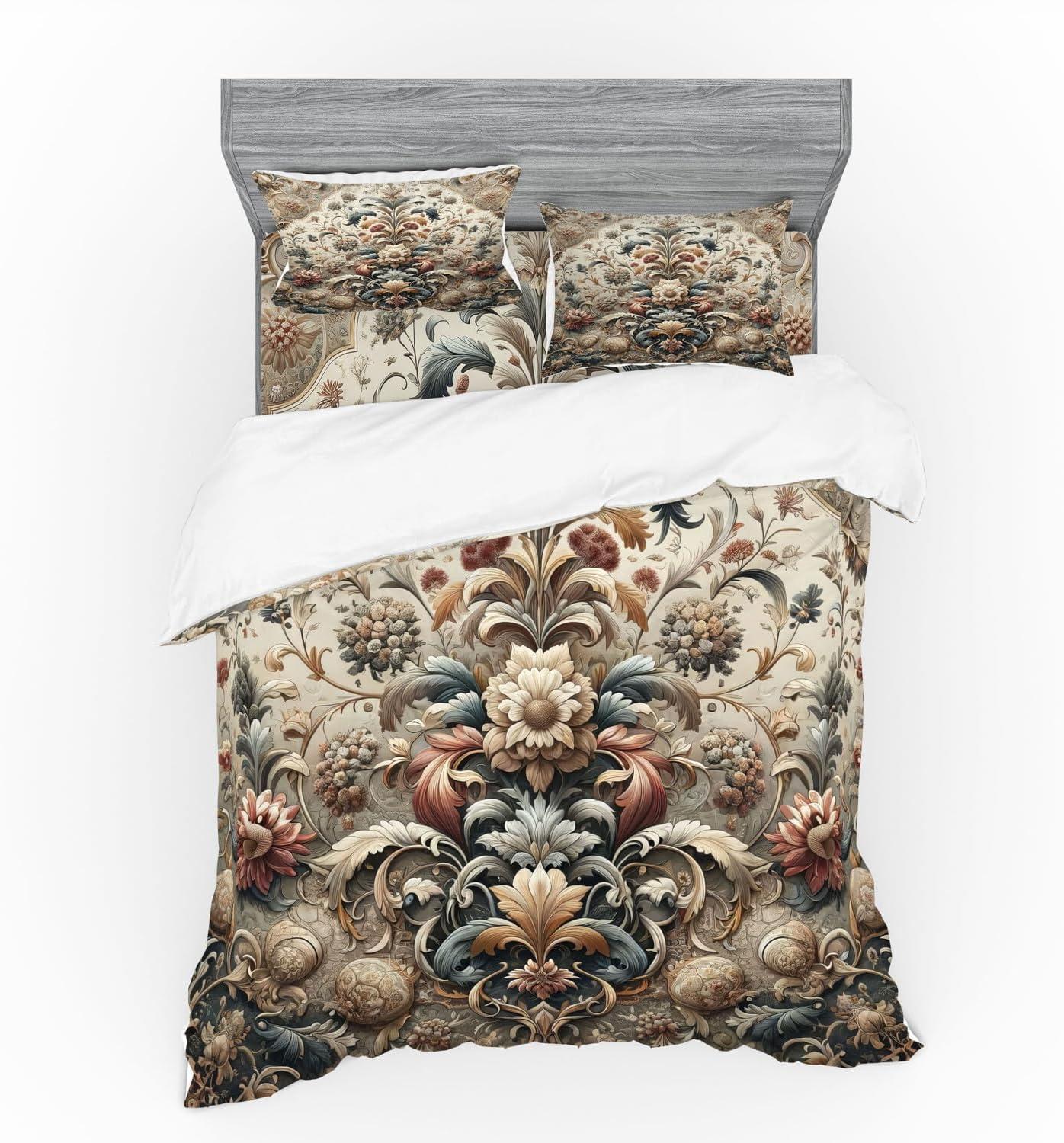 imageAmbesonne Floral Heart Bedding Set Tenderness of Romantic Garden Ivy Branches and Roses Valentines Day 3 Piece Duvet Cover Set with Sham and Fitted Sheet Twin XL Size Laurel Green and PinkTan Dark Blue and Pale Ruby
