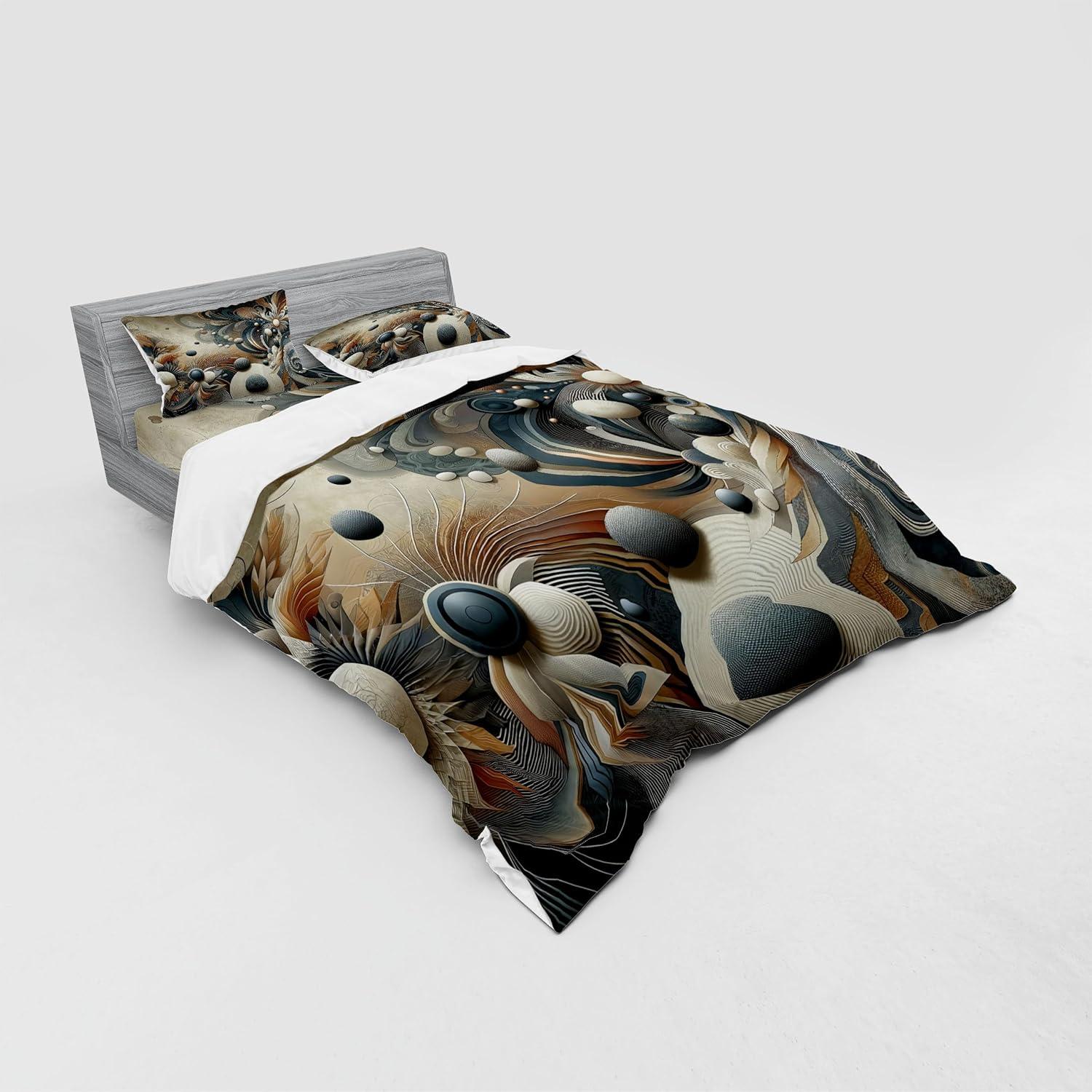 imageAmbesonne Floral Heart Bedding Set Tenderness of Romantic Garden Ivy Branches and Roses Valentines Day 3 Piece Duvet Cover Set with Sham and Fitted Sheet Twin XL Size Laurel Green and PinkDark Slate Blue and Tan