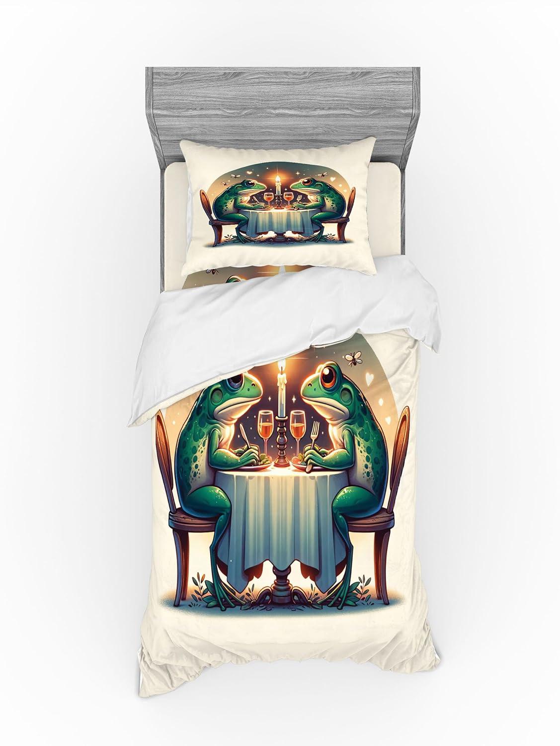 imageAmbesonne Floral Heart Bedding Set Tenderness of Romantic Garden Ivy Branches and Roses Valentines Day 3 Piece Duvet Cover Set with Sham and Fitted Sheet Twin XL Size Laurel Green and PinkFern Green White Brown