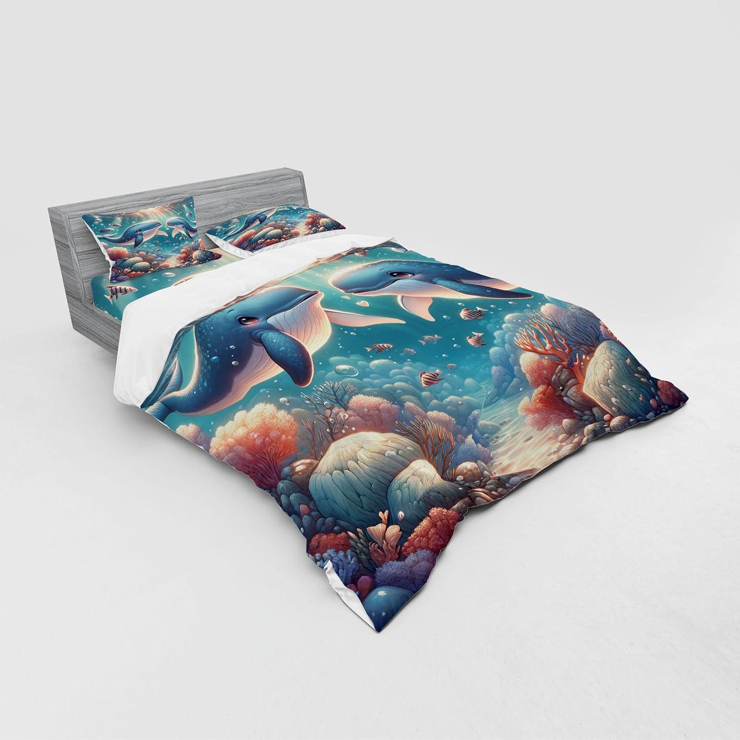 imageAmbesonne Floral Heart Bedding Set Tenderness of Romantic Garden Ivy Branches and Roses Valentines Day 3 Piece Duvet Cover Set with Sham and Fitted Sheet Twin XL Size Laurel Green and PinkSea Blue and Coral