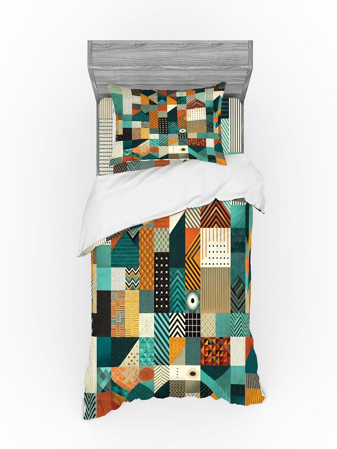 imageAmbesonne Floral Heart Bedding Set Tenderness of Romantic Garden Ivy Branches and Roses Valentines Day 3 Piece Duvet Cover Set with Sham and Fitted Sheet Twin XL Size Laurel Green and PinkTeal Orange Multicolor