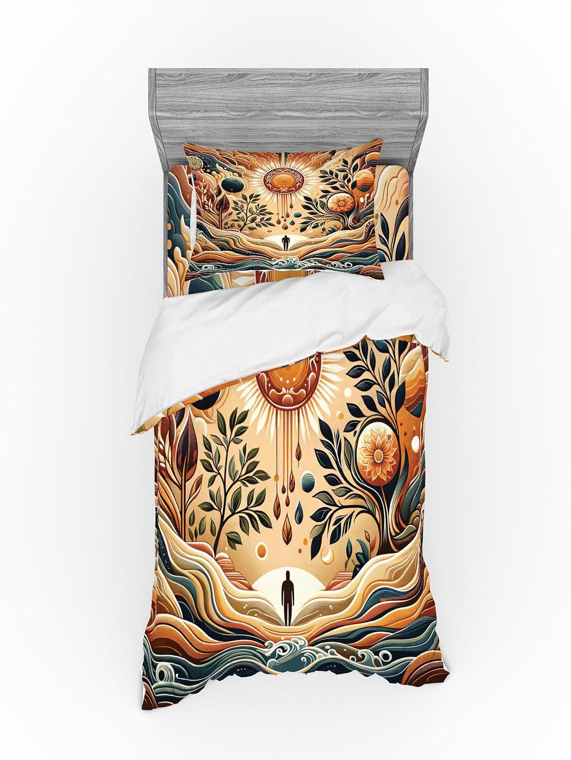 imageAmbesonne Floral Heart Bedding Set Tenderness of Romantic Garden Ivy Branches and Roses Valentines Day 3 Piece Duvet Cover Set with Sham and Fitted Sheet Twin XL Size Laurel Green and PinkPale Brown Petrol Blue