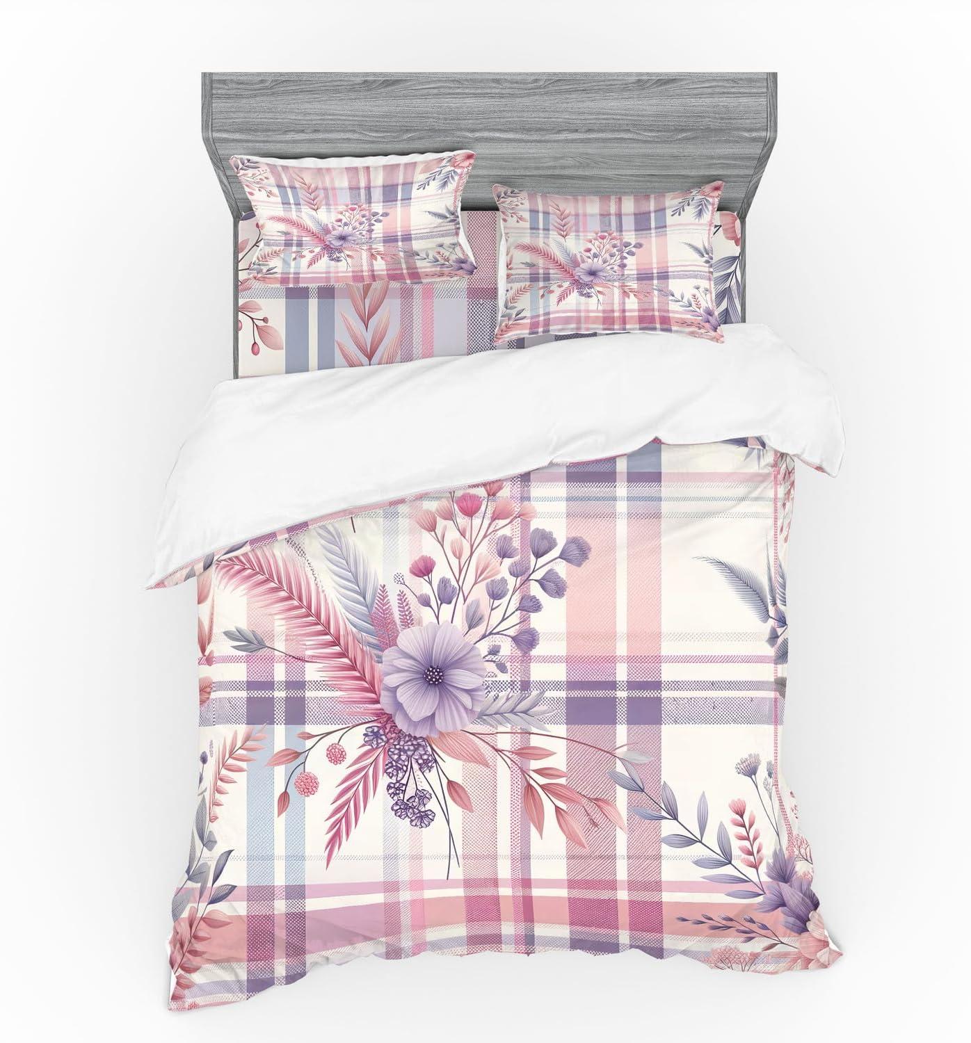imageAmbesonne Floral Heart Bedding Set Tenderness of Romantic Garden Ivy Branches and Roses Valentines Day 3 Piece Duvet Cover Set with Sham and Fitted Sheet Twin XL Size Laurel Green and PinkLilac and Pale Pink