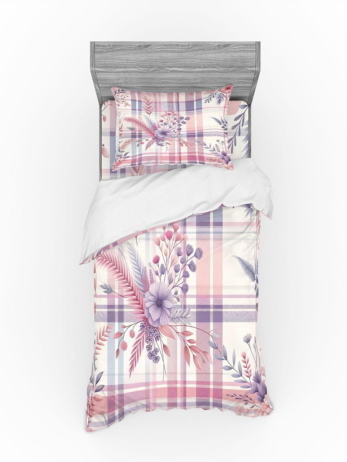 imageAmbesonne Floral Heart Bedding Set Tenderness of Romantic Garden Ivy Branches and Roses Valentines Day 3 Piece Duvet Cover Set with Sham and Fitted Sheet Twin XL Size Laurel Green and PinkLilac and Pale Pink