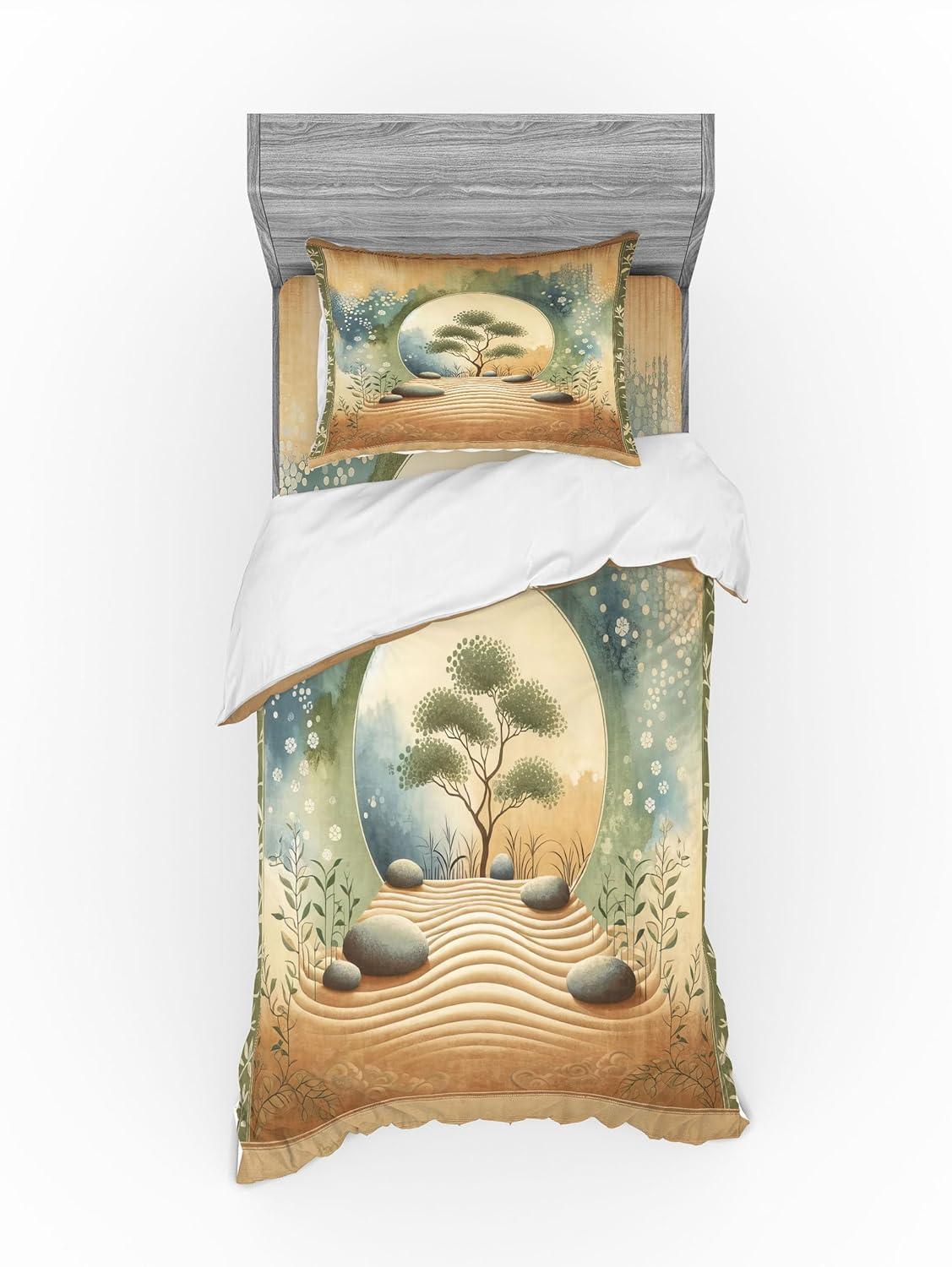 imageAmbesonne Floral Heart Bedding Set Tenderness of Romantic Garden Ivy Branches and Roses Valentines Day 3 Piece Duvet Cover Set with Sham and Fitted Sheet Twin XL Size Laurel Green and PinkCamel Reseda Green Blue