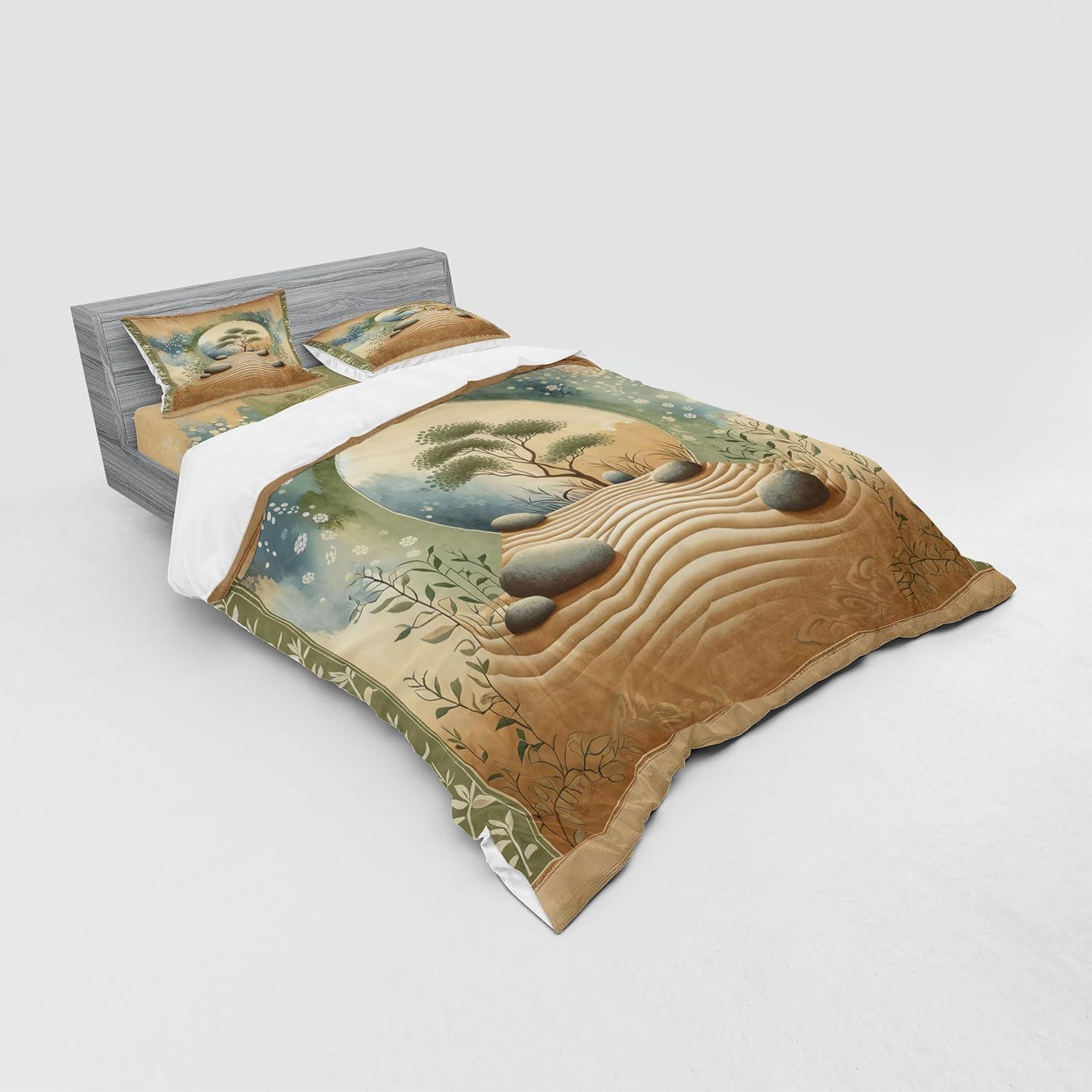 imageAmbesonne Floral Heart Bedding Set Tenderness of Romantic Garden Ivy Branches and Roses Valentines Day 3 Piece Duvet Cover Set with Sham and Fitted Sheet Twin XL Size Laurel Green and PinkCamel Reseda Green Blue