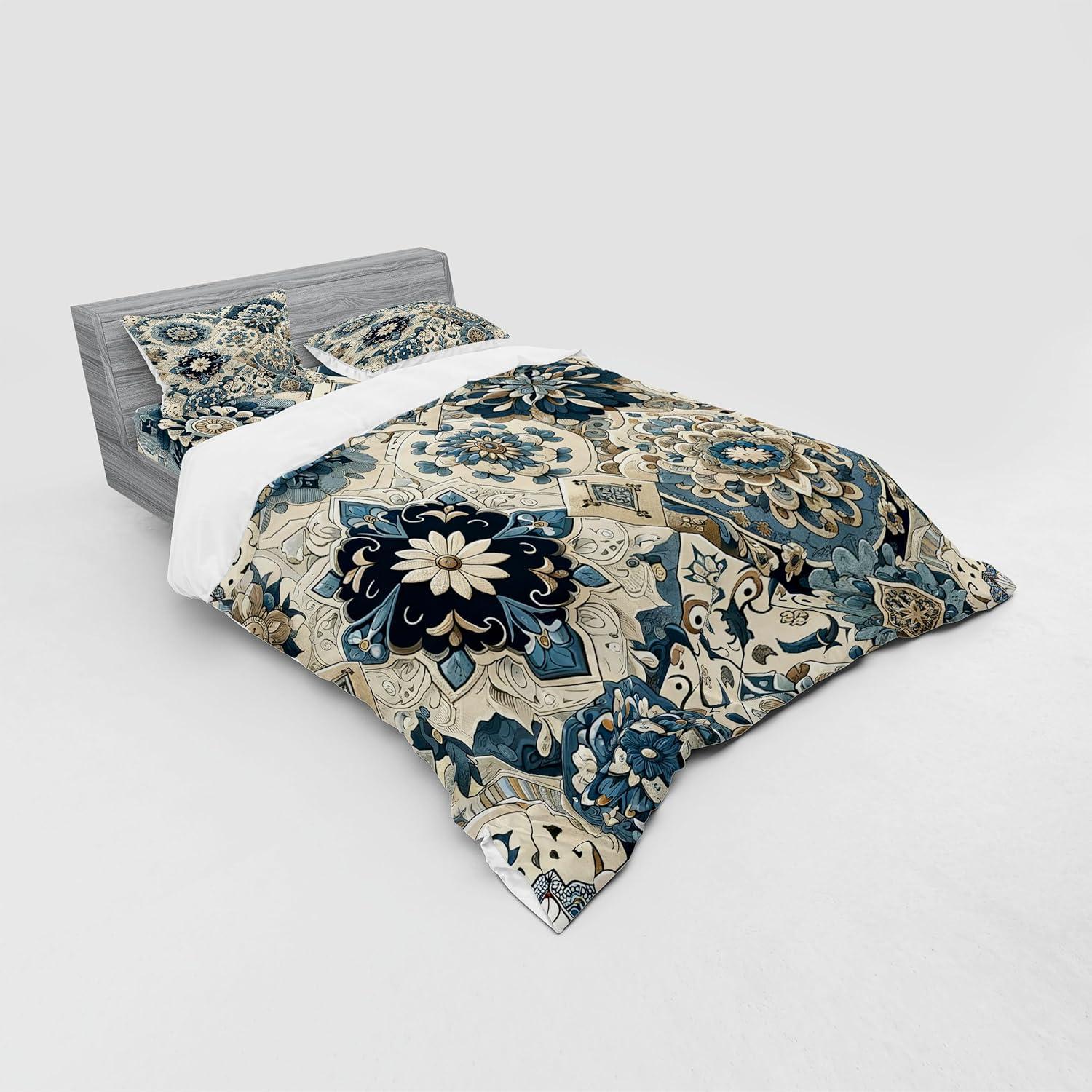 imageAmbesonne Floral Heart Bedding Set Tenderness of Romantic Garden Ivy Branches and Roses Valentines Day 3 Piece Duvet Cover Set with Sham and Fitted Sheet Twin XL Size Laurel Green and PinkOff White Cadet Blue