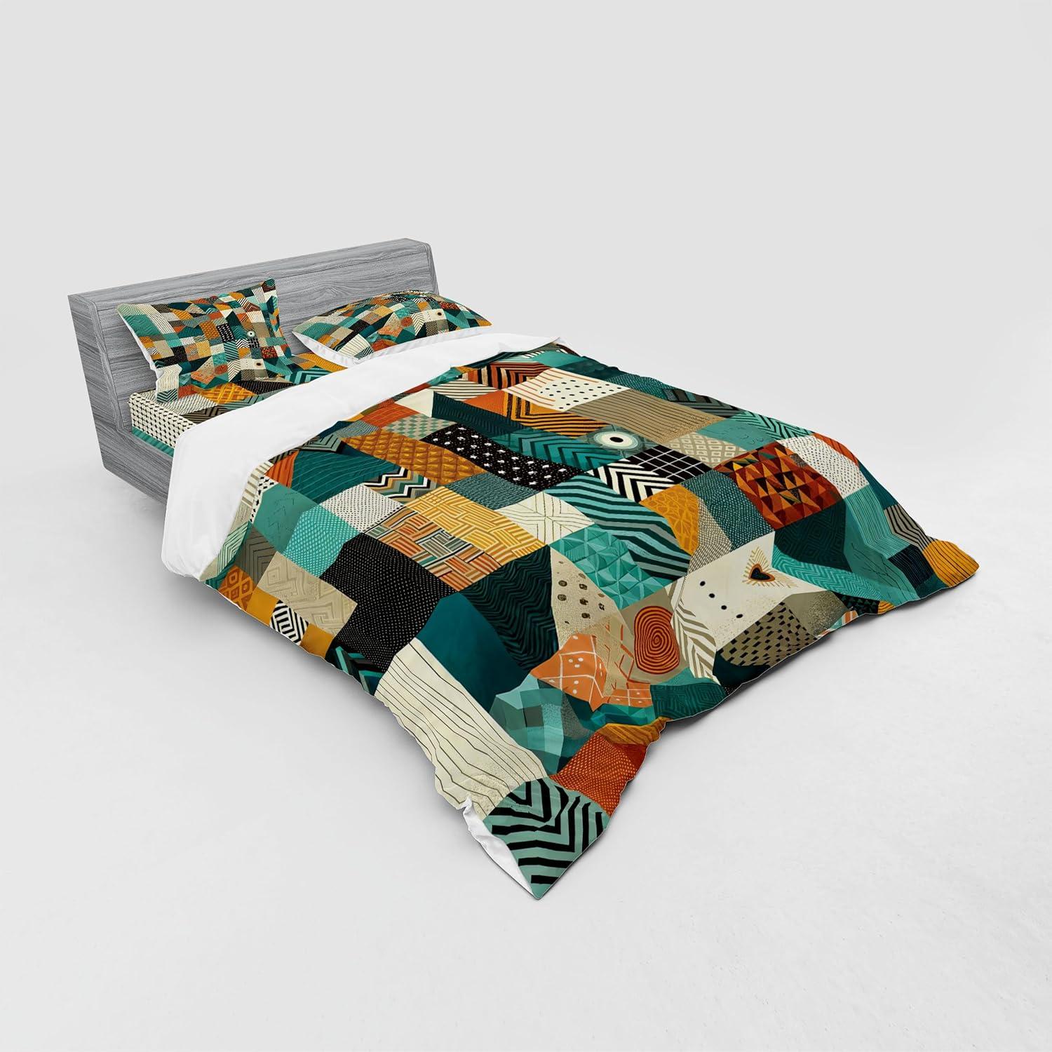 imageAmbesonne Floral Heart Bedding Set Tenderness of Romantic Garden Ivy Branches and Roses Valentines Day 3 Piece Duvet Cover Set with Sham and Fitted Sheet Twin XL Size Laurel Green and PinkTeal Orange Multicolor