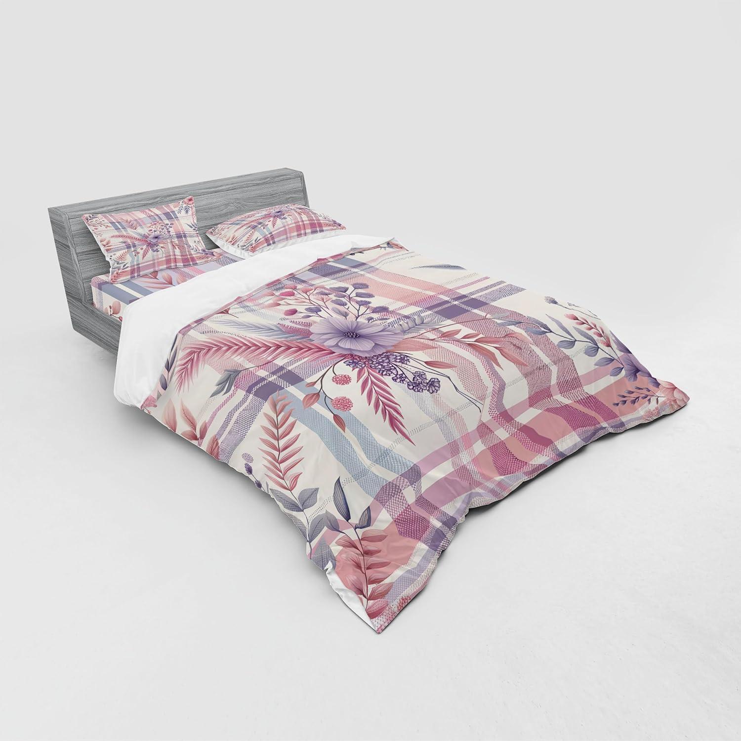 imageAmbesonne Floral Heart Bedding Set Tenderness of Romantic Garden Ivy Branches and Roses Valentines Day 3 Piece Duvet Cover Set with Sham and Fitted Sheet Twin XL Size Laurel Green and PinkLilac and Pale Pink