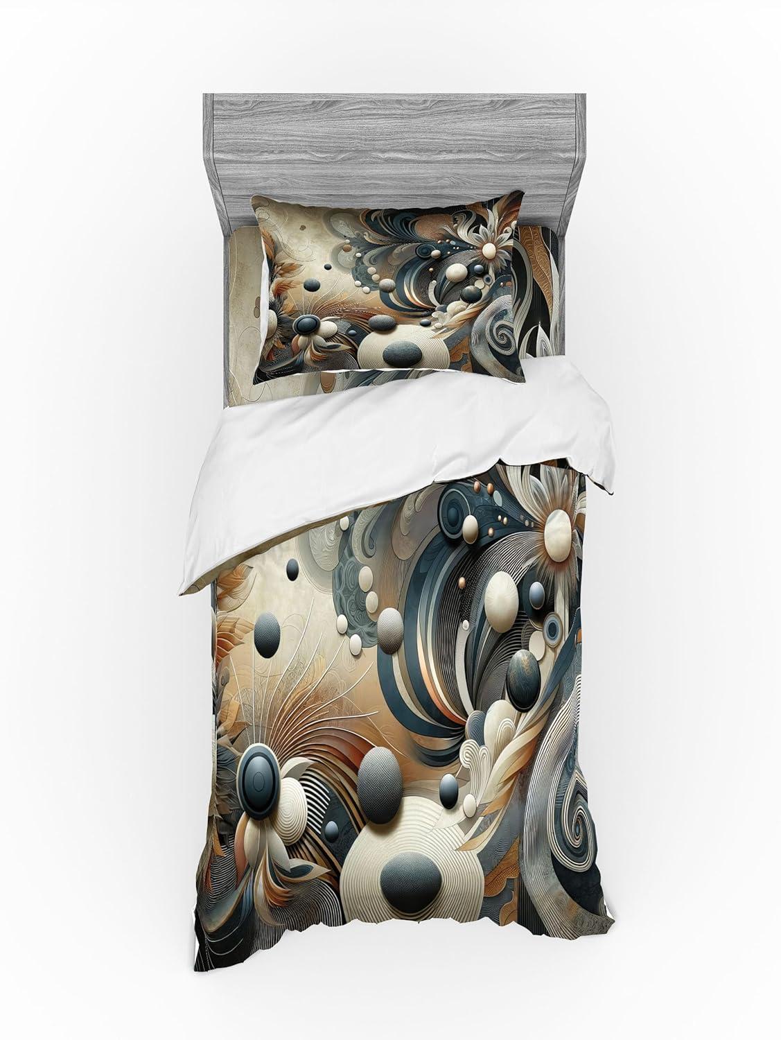 imageAmbesonne Floral Heart Bedding Set Tenderness of Romantic Garden Ivy Branches and Roses Valentines Day 3 Piece Duvet Cover Set with Sham and Fitted Sheet Twin XL Size Laurel Green and PinkDark Slate Blue and Tan