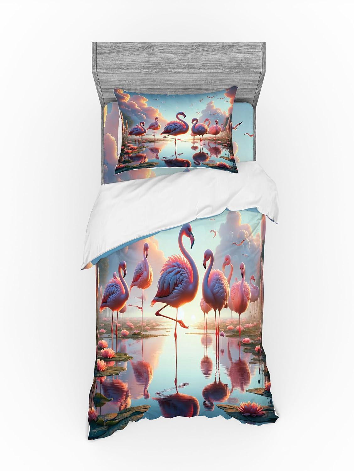 imageAmbesonne Floral Heart Bedding Set Tenderness of Romantic Garden Ivy Branches and Roses Valentines Day 3 Piece Duvet Cover Set with Sham and Fitted Sheet Twin XL Size Laurel Green and PinkPale Pink Soft Blue
