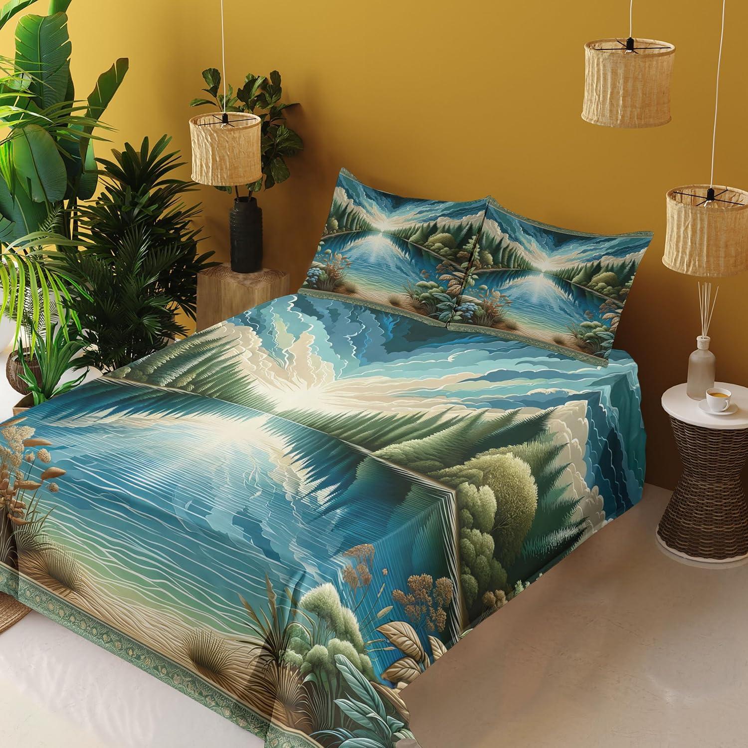 imageAmbesonne Floral Heart Sheet Set Tenderness of Romantic Garden Ivy Branches and Roses Valentines Day Fitted and Flat Sheet with Pillowcase Bedding Accent 3 Piece Set Twin Laurel Green and PinkGreen Blue